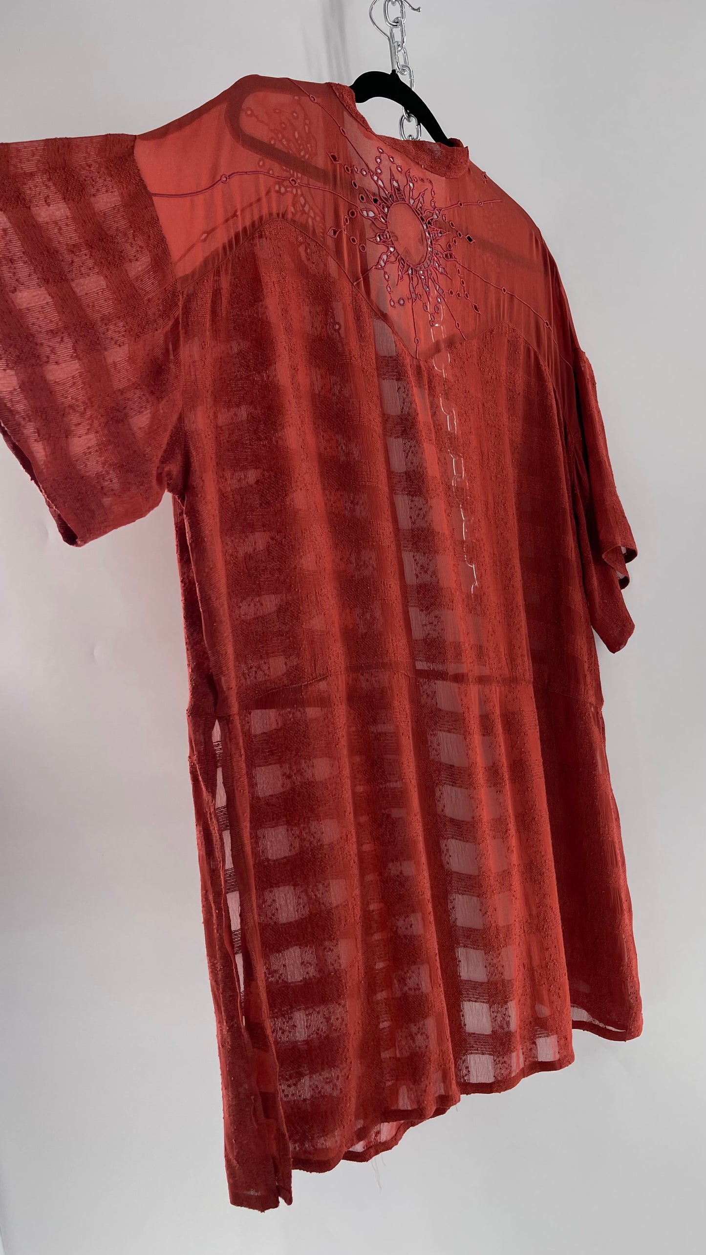 NFO Anthropologie Burnt Orange Cape With Embroidered Solstice Sun and Crescent Moon Designs (One Size)