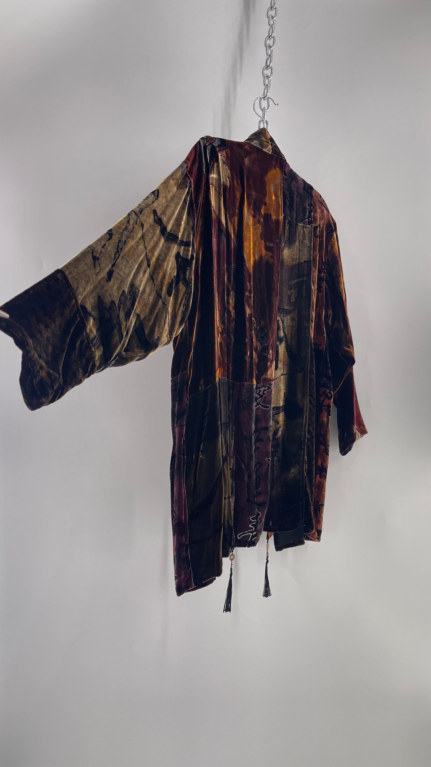 Vintage CHICOS Patchwork Burn Out Velvet Cardigan with Tassel Details