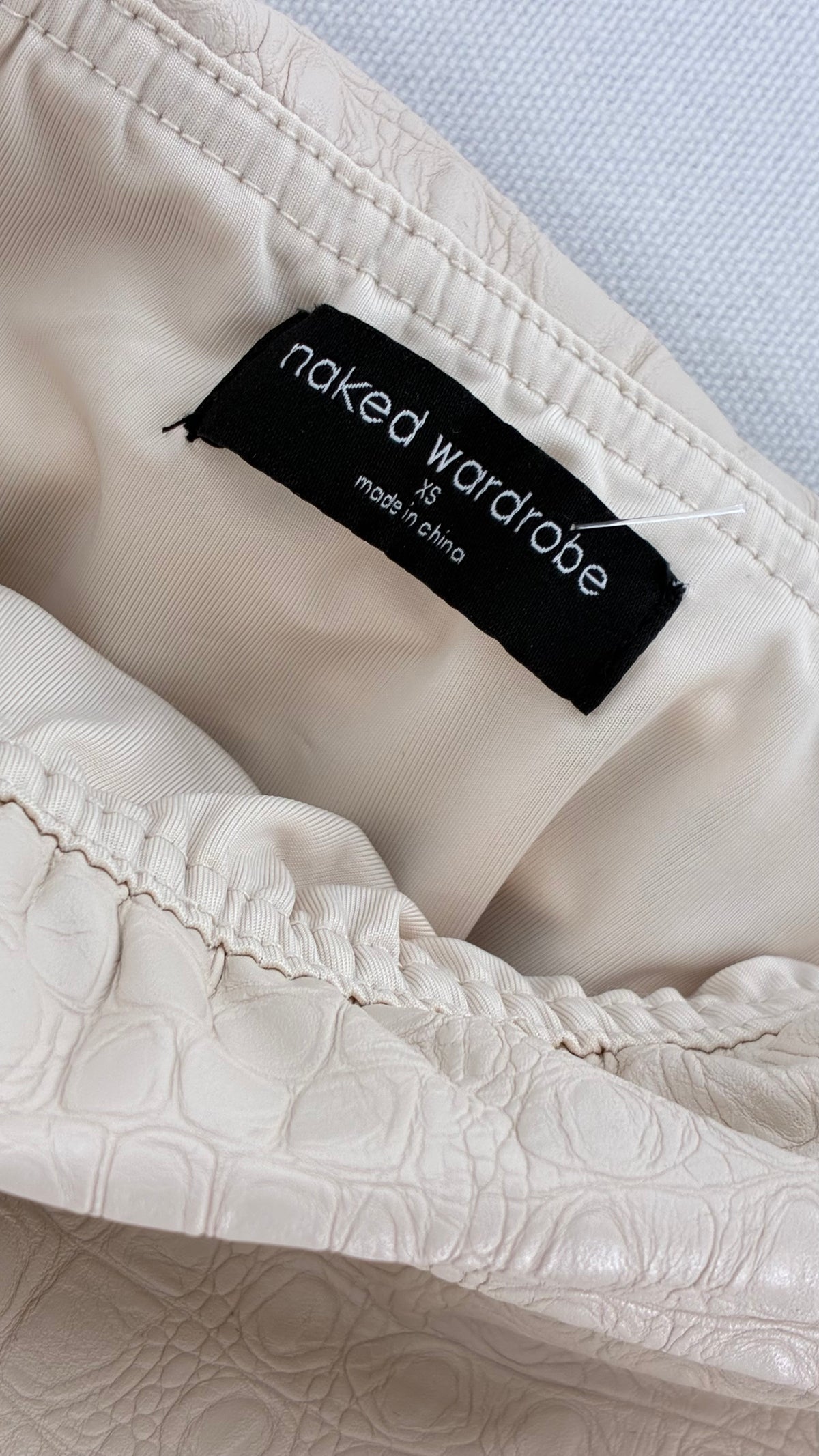 NAKED WARDROBE Cream Ruched Crocodile Embossed Lined Tube Top (XS)