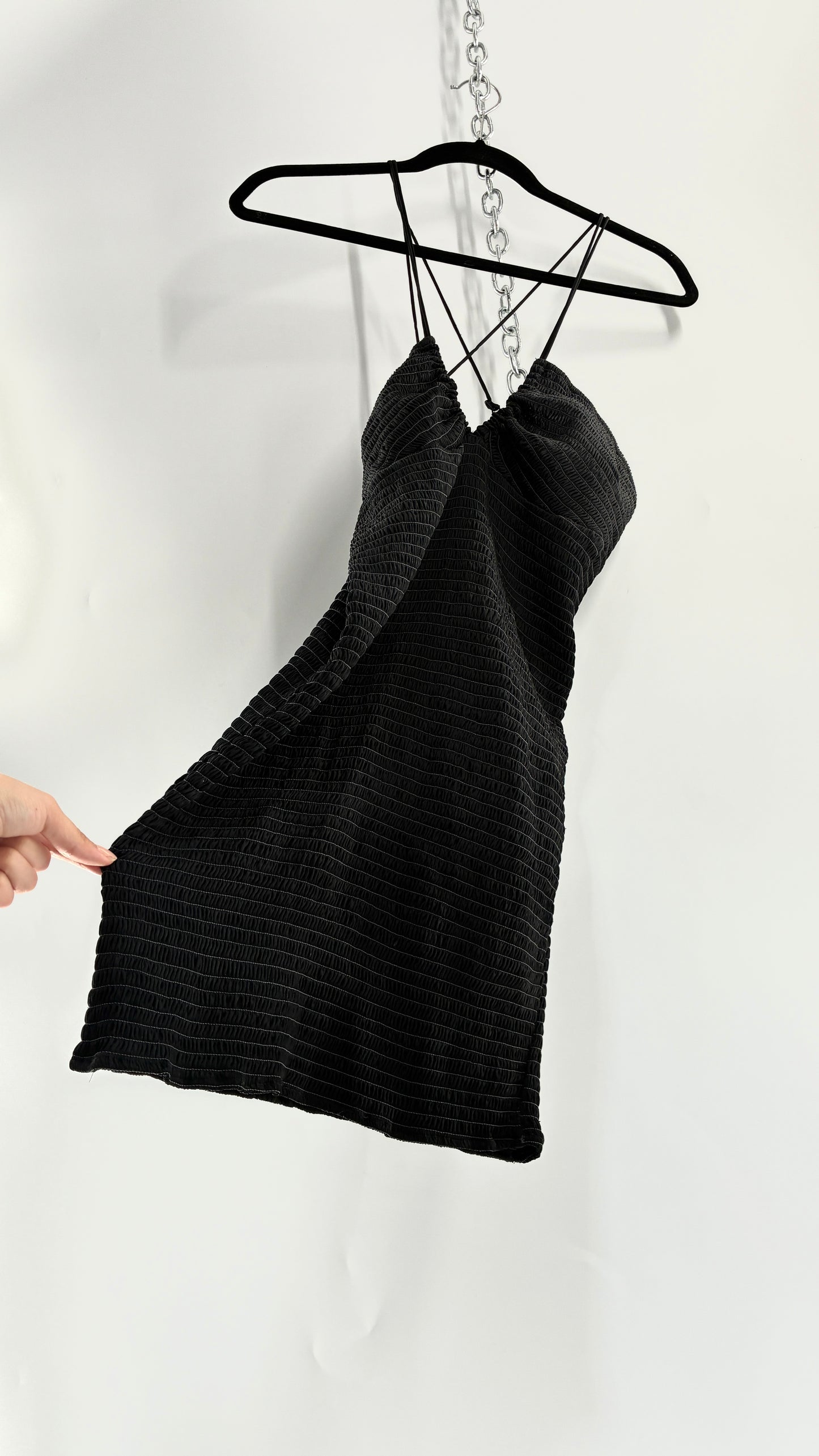 Intimately Free People Black Smocked Bodycon Mini Dress (Small)