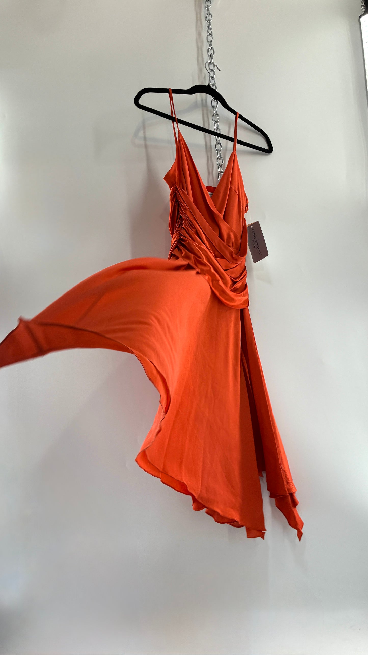 Deadstock Vintage PAPELL BOUTIQUE 100% Silk Tangerine Midi Dress with Ruched Bodice (12)