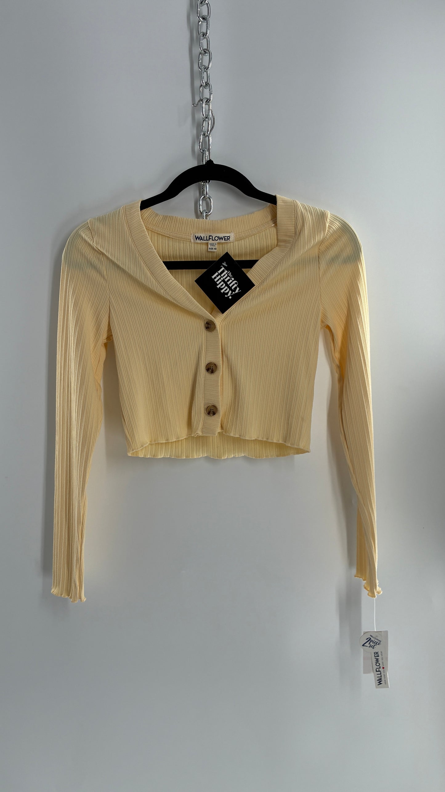 WALLFLOWER Baby Yellow Ribbed Cardigan with Tags Attached (XS)