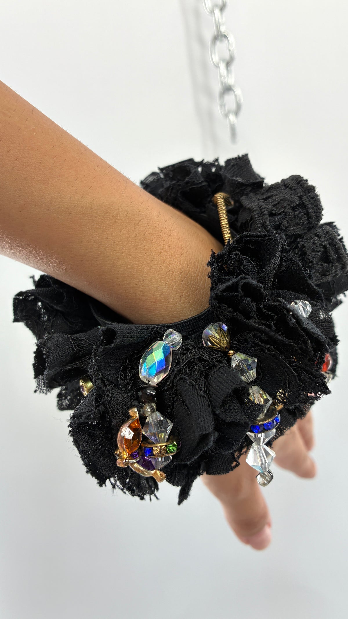 Handmade Black Rosette & Eclectic Charm Statement Cuff