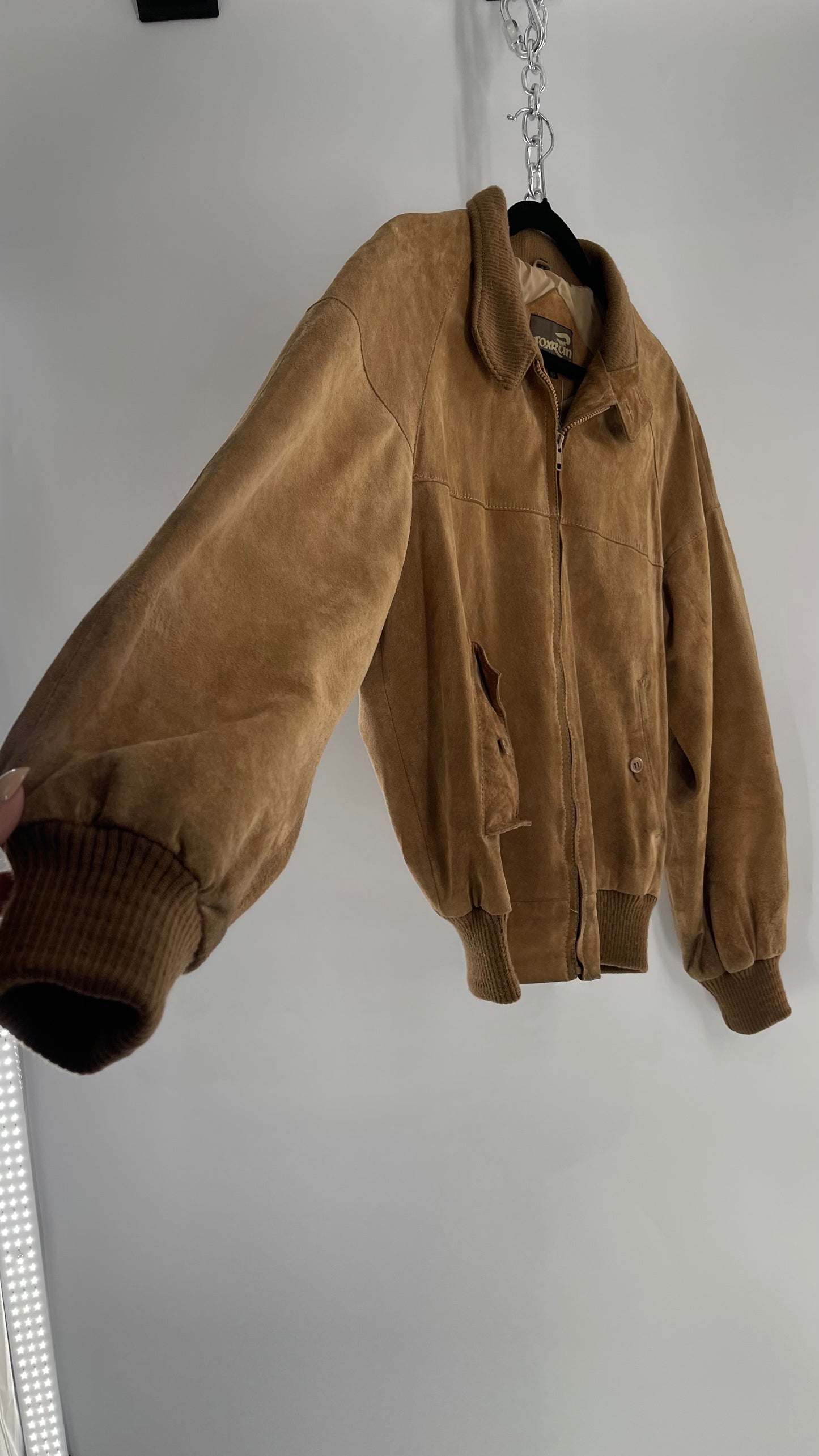 Vintage FOXRUN Caramel Brown Suede Bomber Jacket (40)