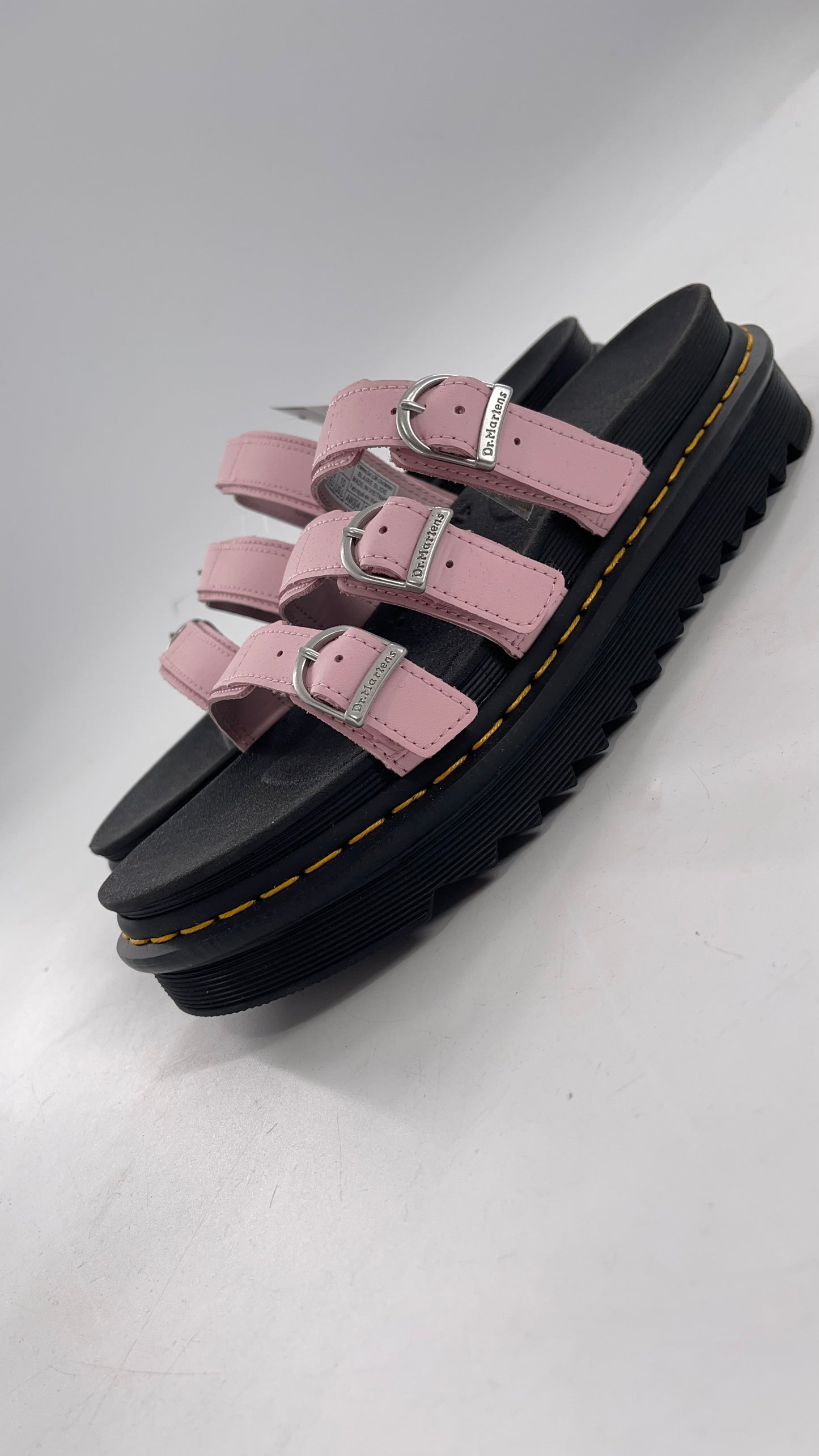 Dr. Martens Baby Pink Strappy Platform Sandal with Heavy Metal Buckle (10)