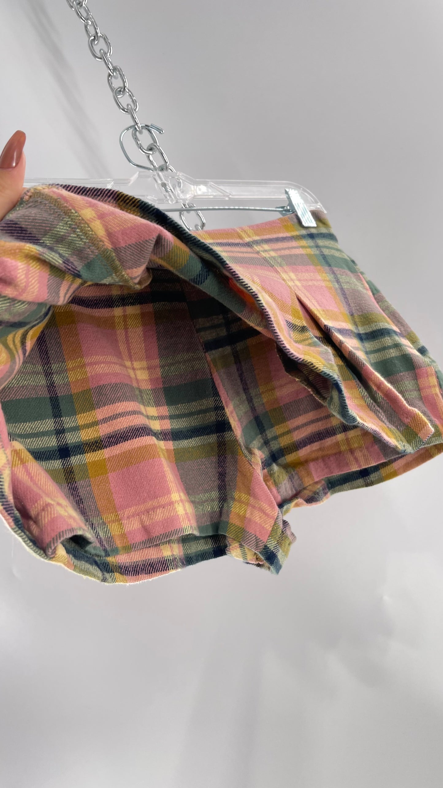 Free People Pink Plaid Pleated Micro Mini Skort with Tags Attached (4)