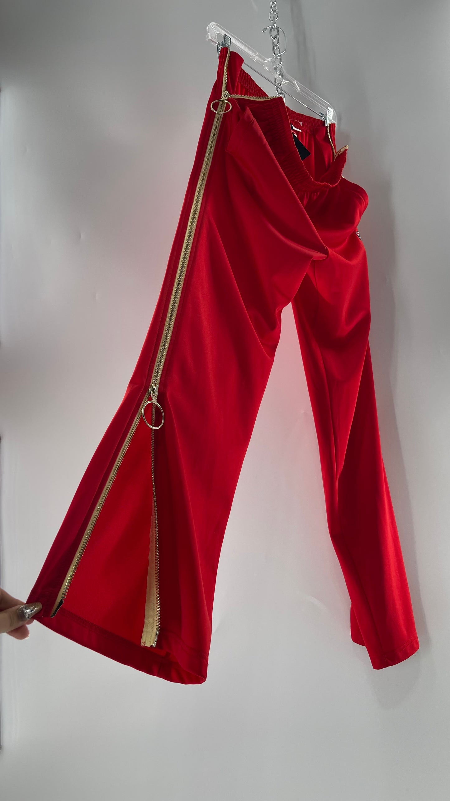 FILS X Pierre Cardin Red Complete Zip Side Wide Leg Athleisure Pant (Medium)