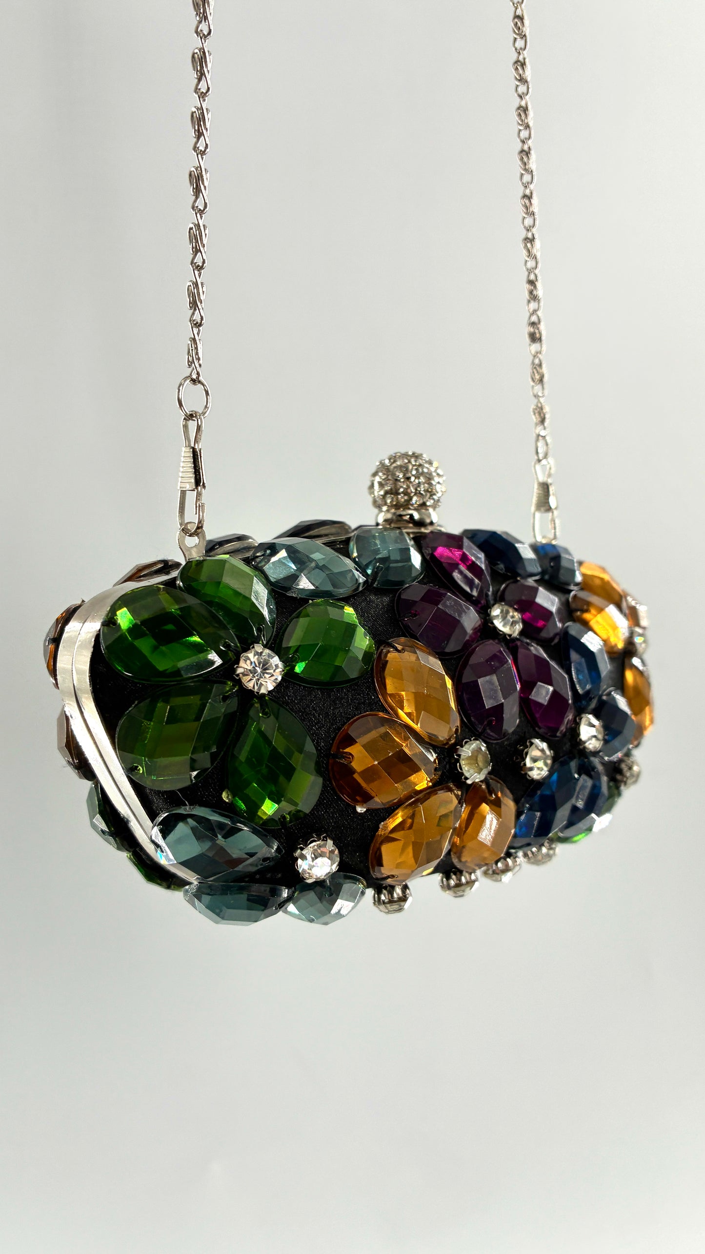 Vintage Black Clutch with Colorful Oversized Stones