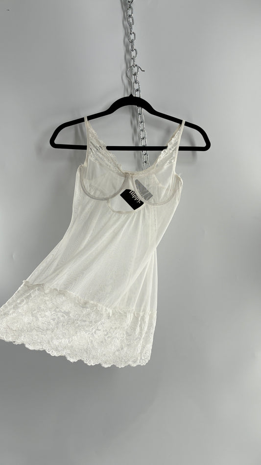 Vintage White Mesh Underwire Balconette Camisole with Thick Lace Band (S/M)
