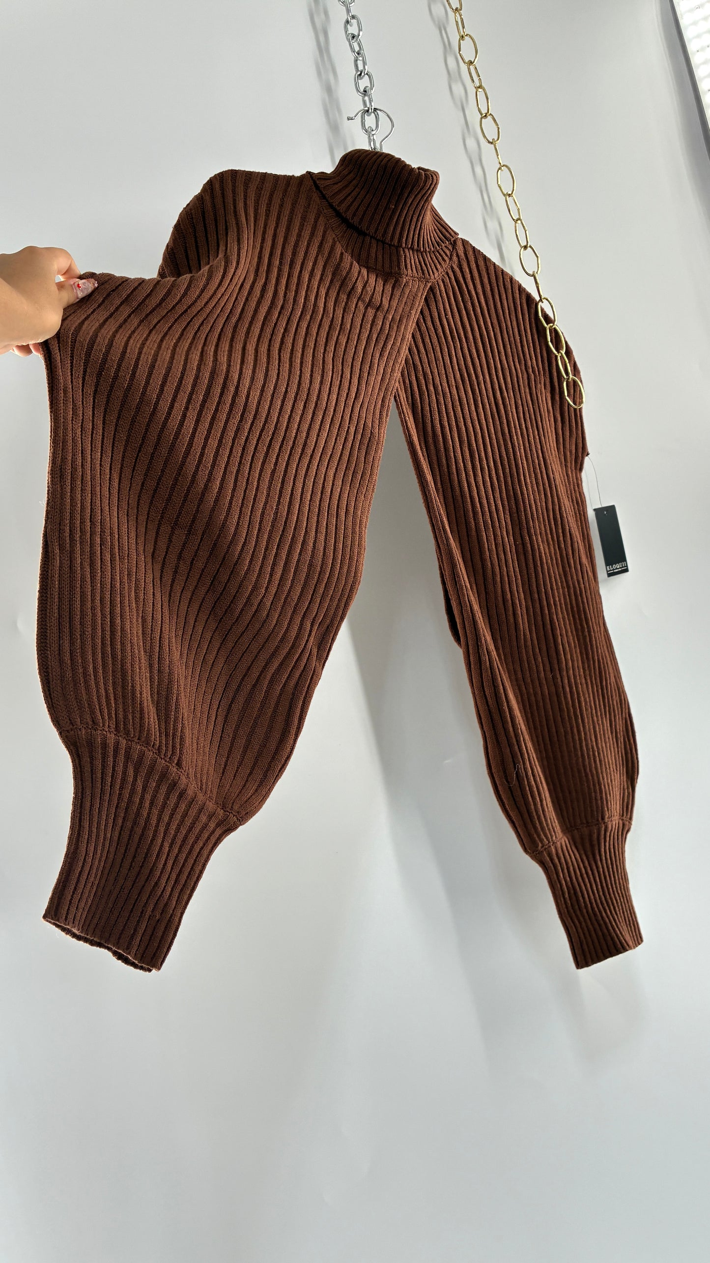 ELOQUII Brown Knit Turtle Neck Bubble Sleeve Shrug with Tags (22/24)