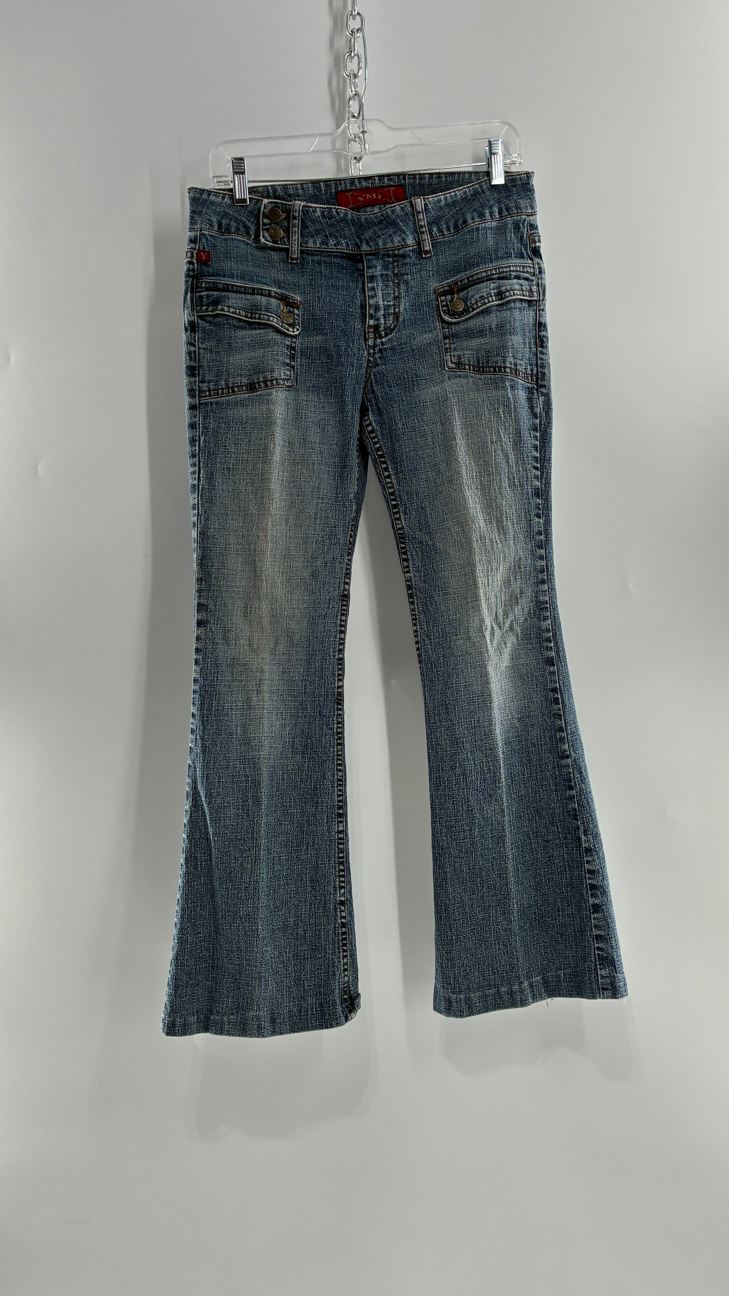 Vintage Pocket Side Low Rise, Kick Flare Jeans with Side Button Closure YMI (11)