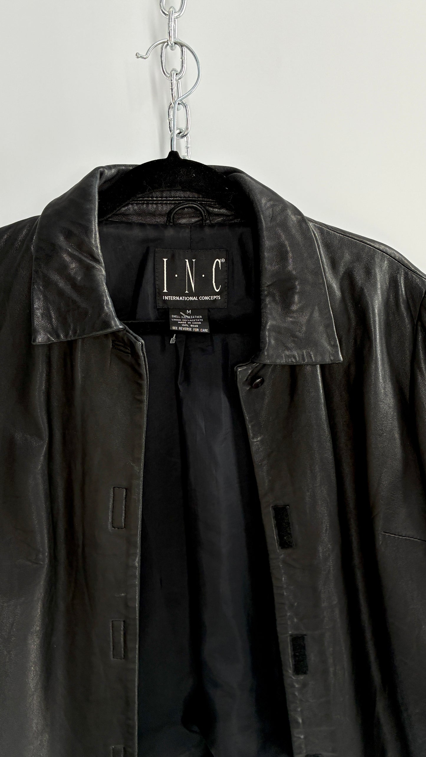 Vintage INC 1990s Black Genuine Ultra Soft Leather Collared Jacket with Velcro Closure Never Worn (Medium)