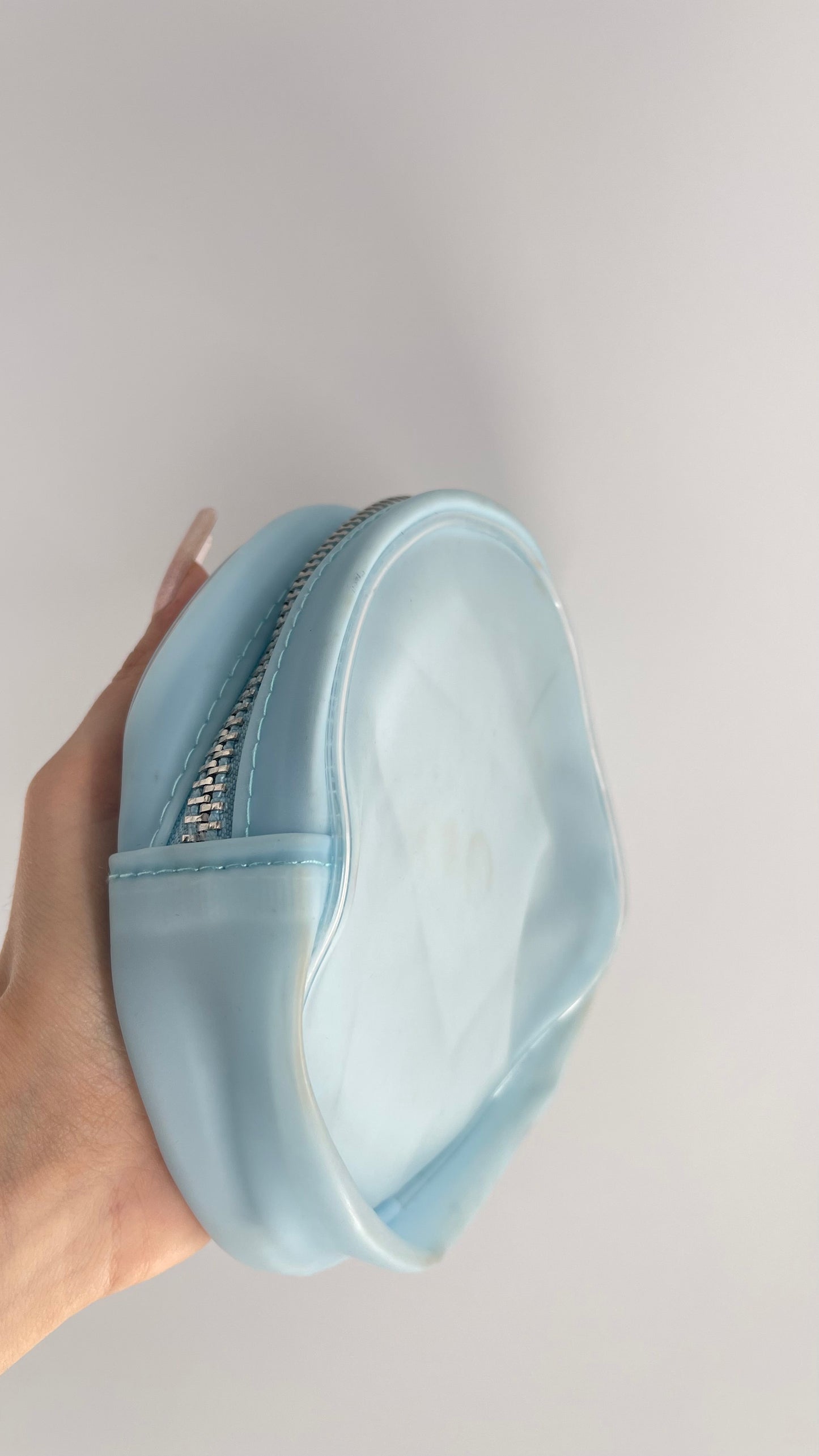 Oui Light Blue Plastic Circle Mini Bag with Heavy Duty Zipper