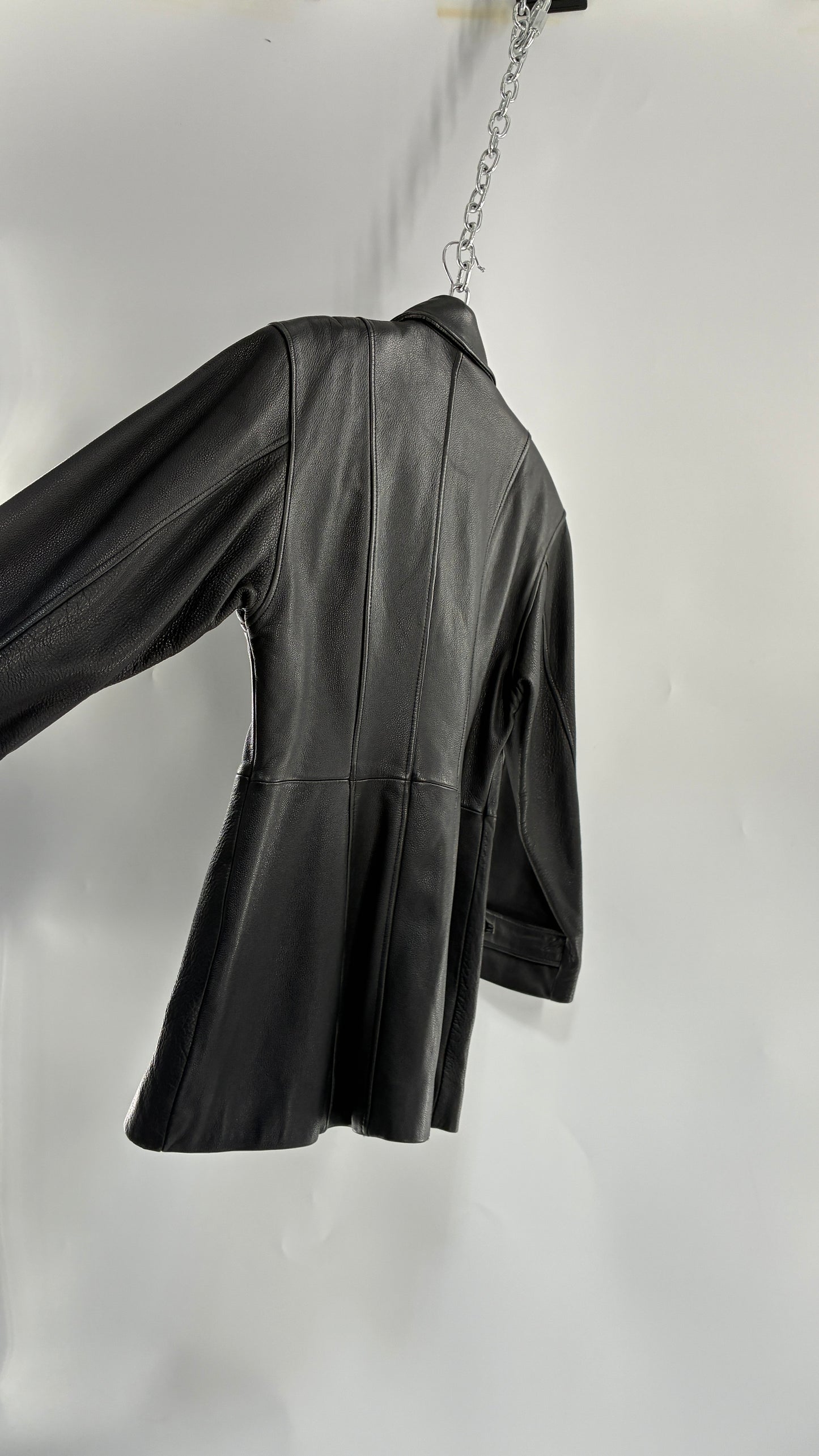 Vintage LUIS ALVEAR Thick Genuine Leather Black Trench Style Jacket (XS)