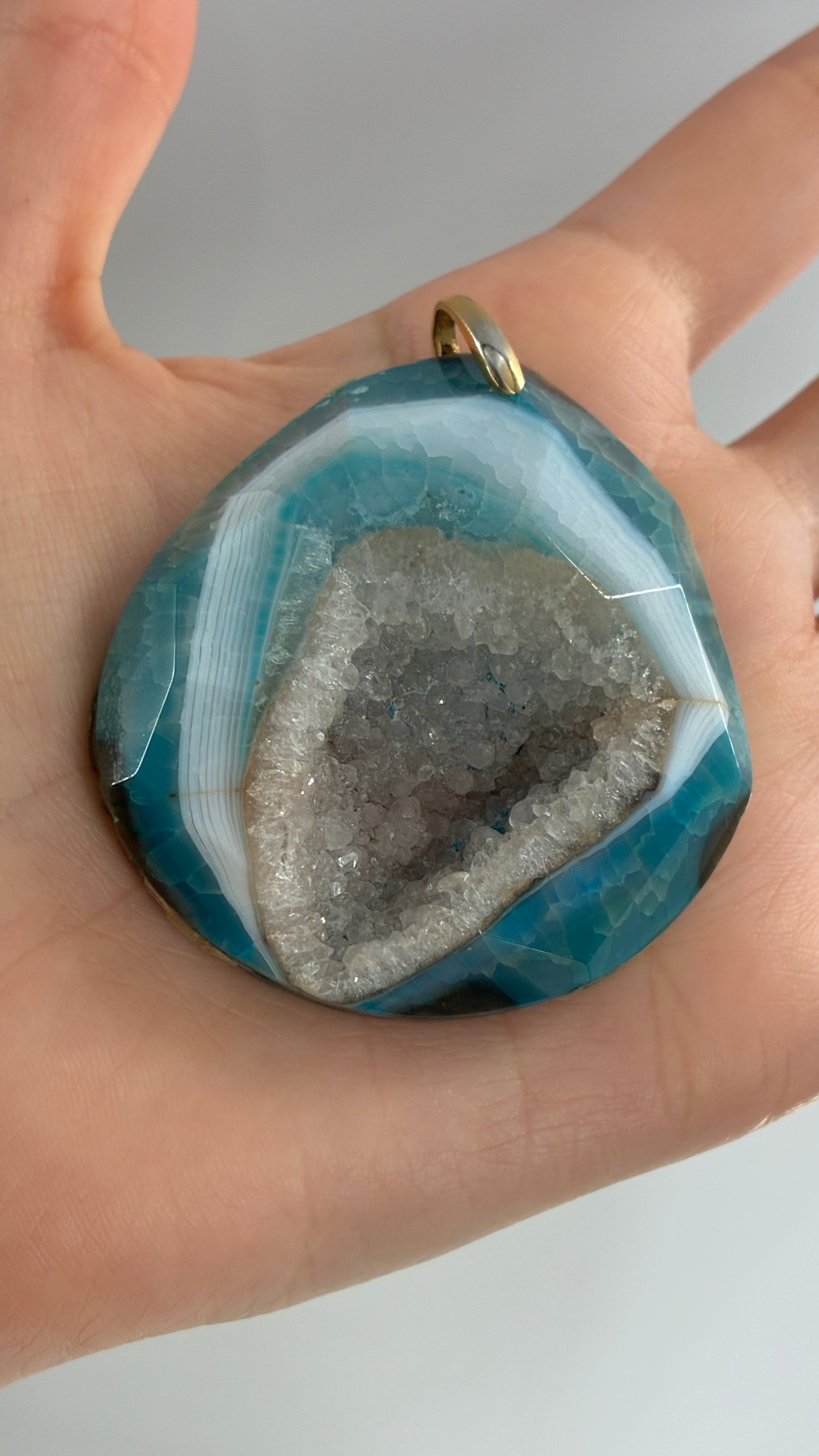 Vintage Large Blue Agate Stone Pendant