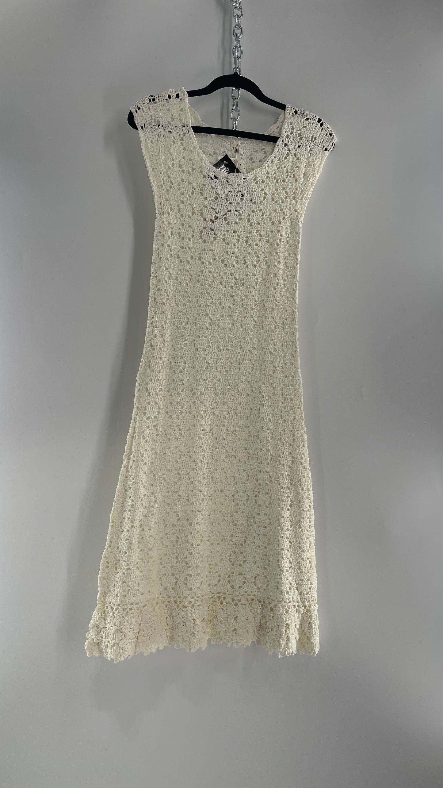 Anthropologie White Crochet Knit MIDI Dress with Tags Attached