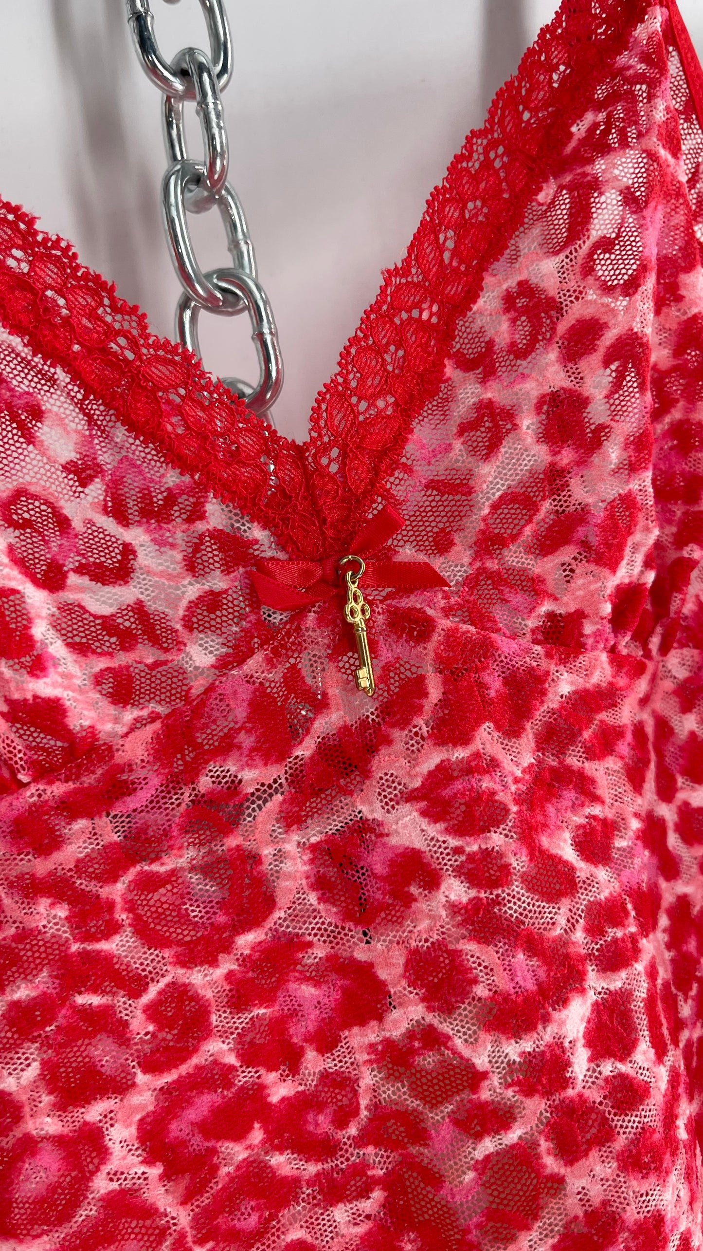 Vintage Victoria’s Secret Red Pink Cheetah Babydoll Slip (Medium)