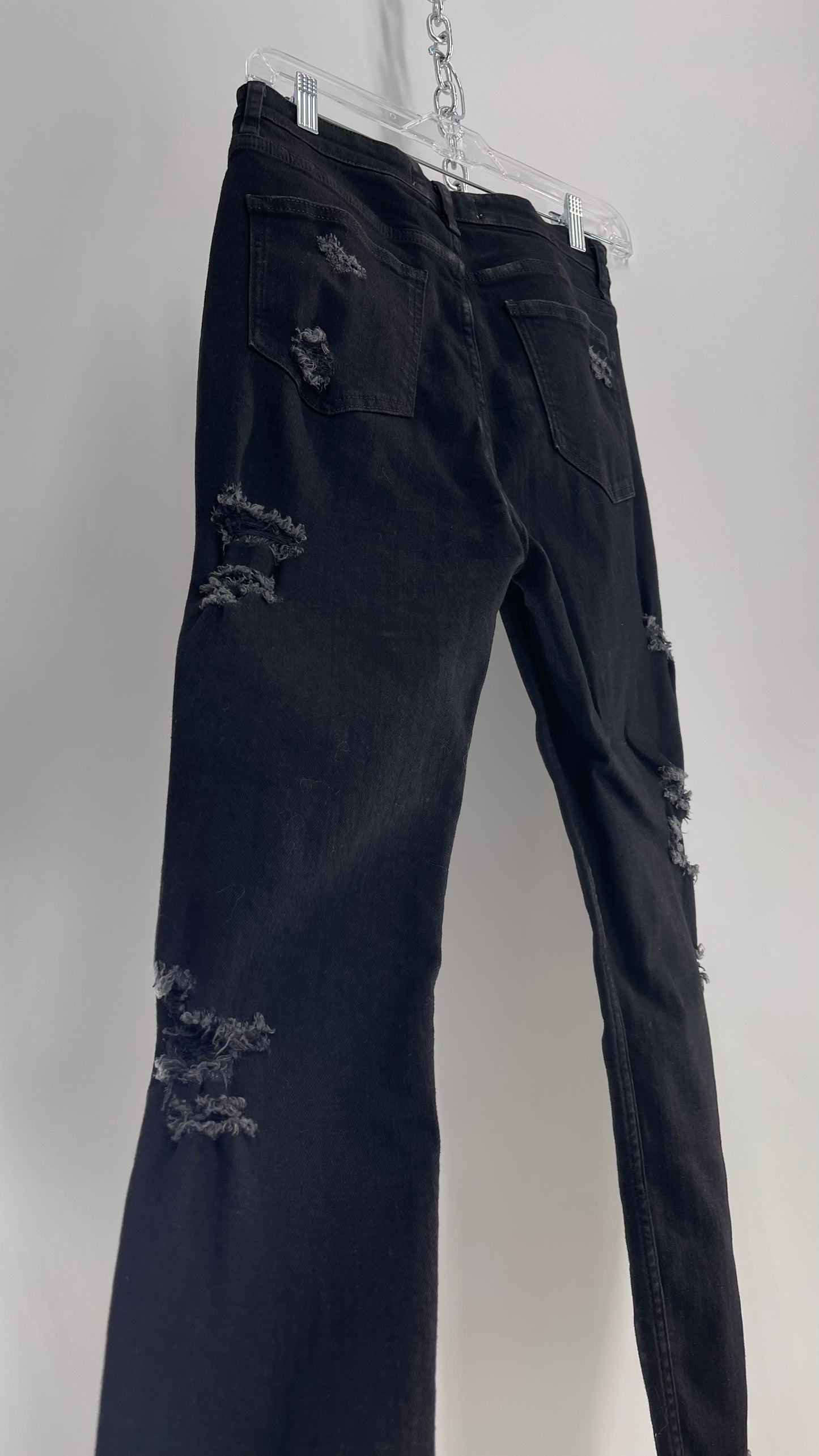 Free People Black/Dark Grey Distressed Button Front Jeans (29)