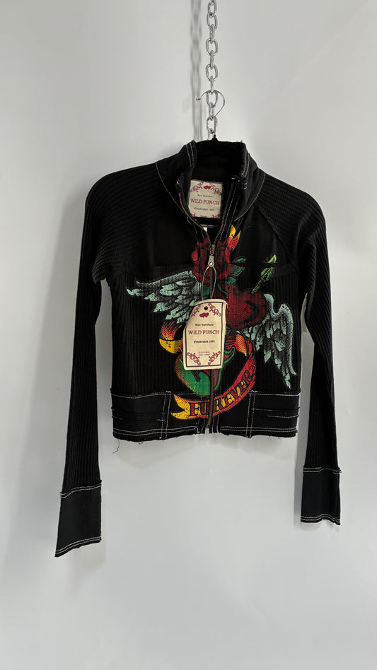 Deadstock 1990s Vintage WILD PUNCH Cropped Graphic Zip Up (Large)
