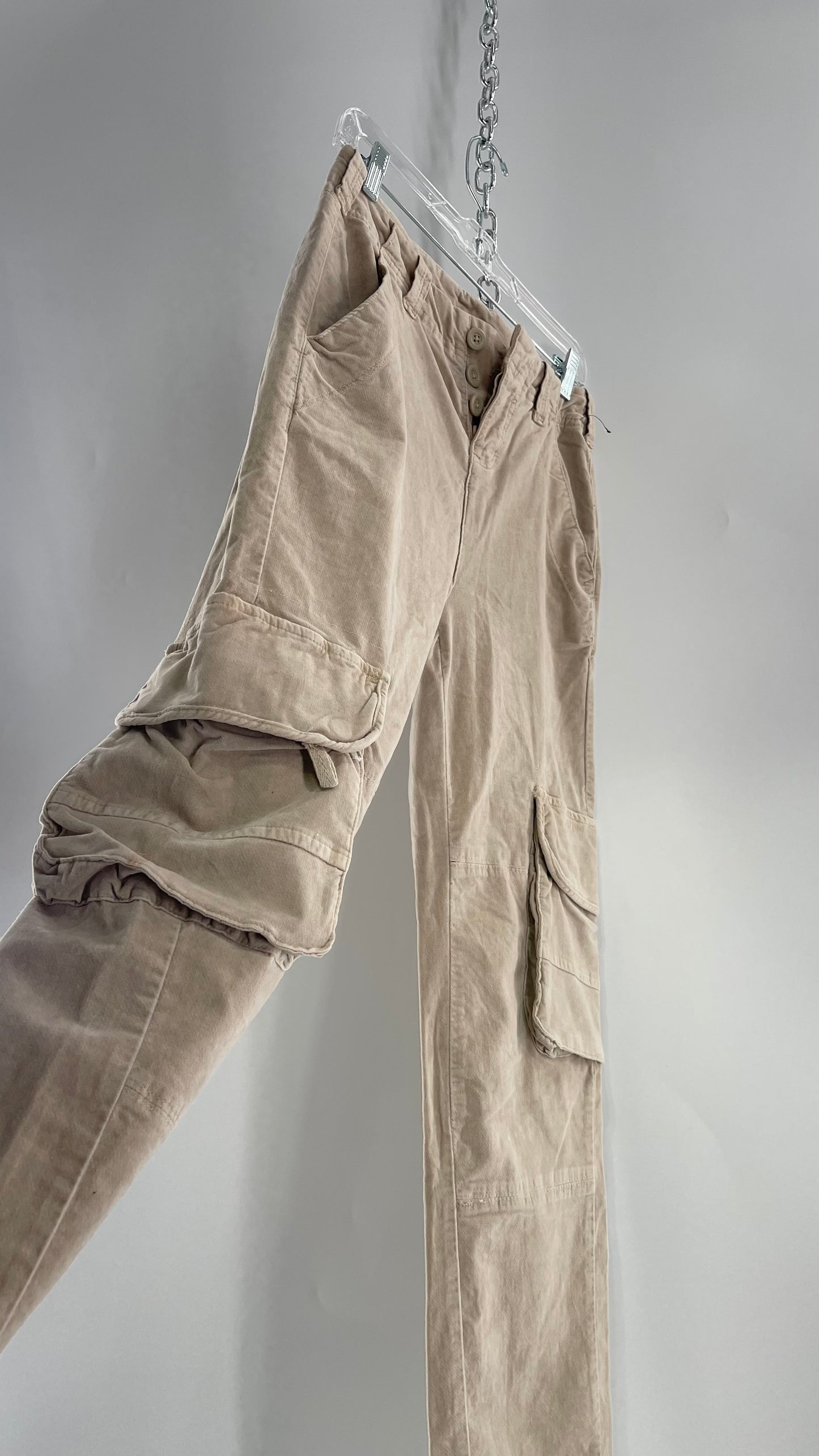 Free People Ultra Soft Velvet/Corduroy Gray/Beige Baggy Cargos with Side Pockets (2)