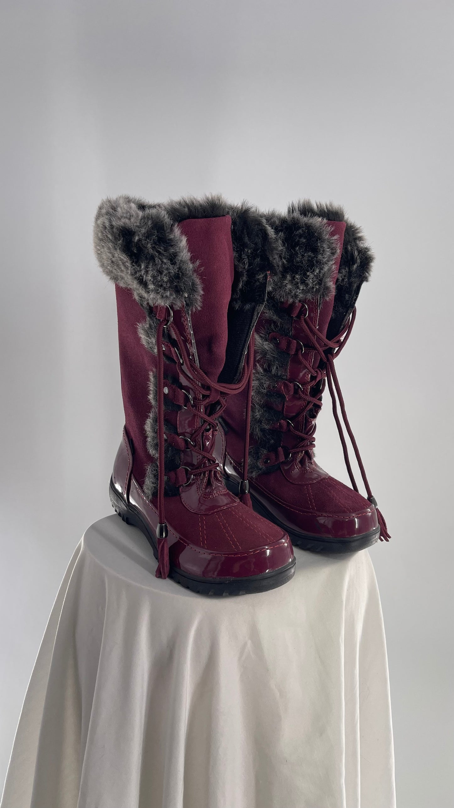 Vintage Sporto Raspberry Knee High Faux Fur Lined Boots (7)