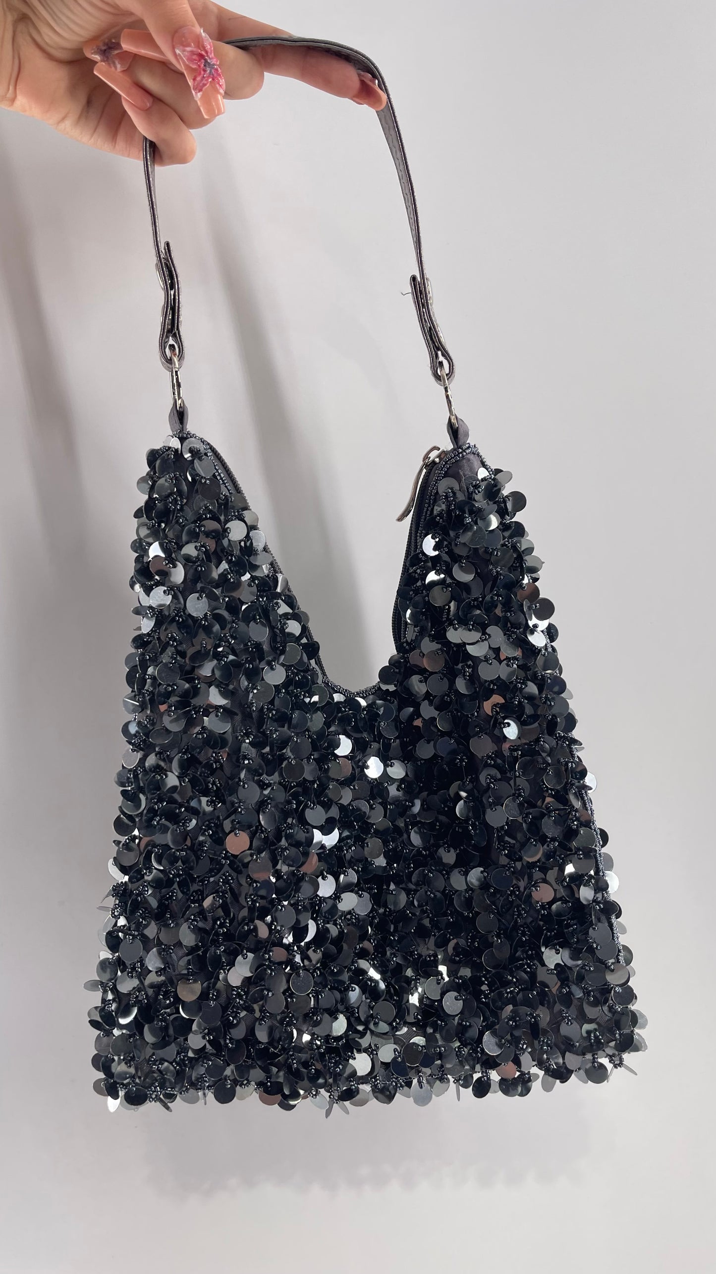 Vintage Gray Sequin, Beaded Tote