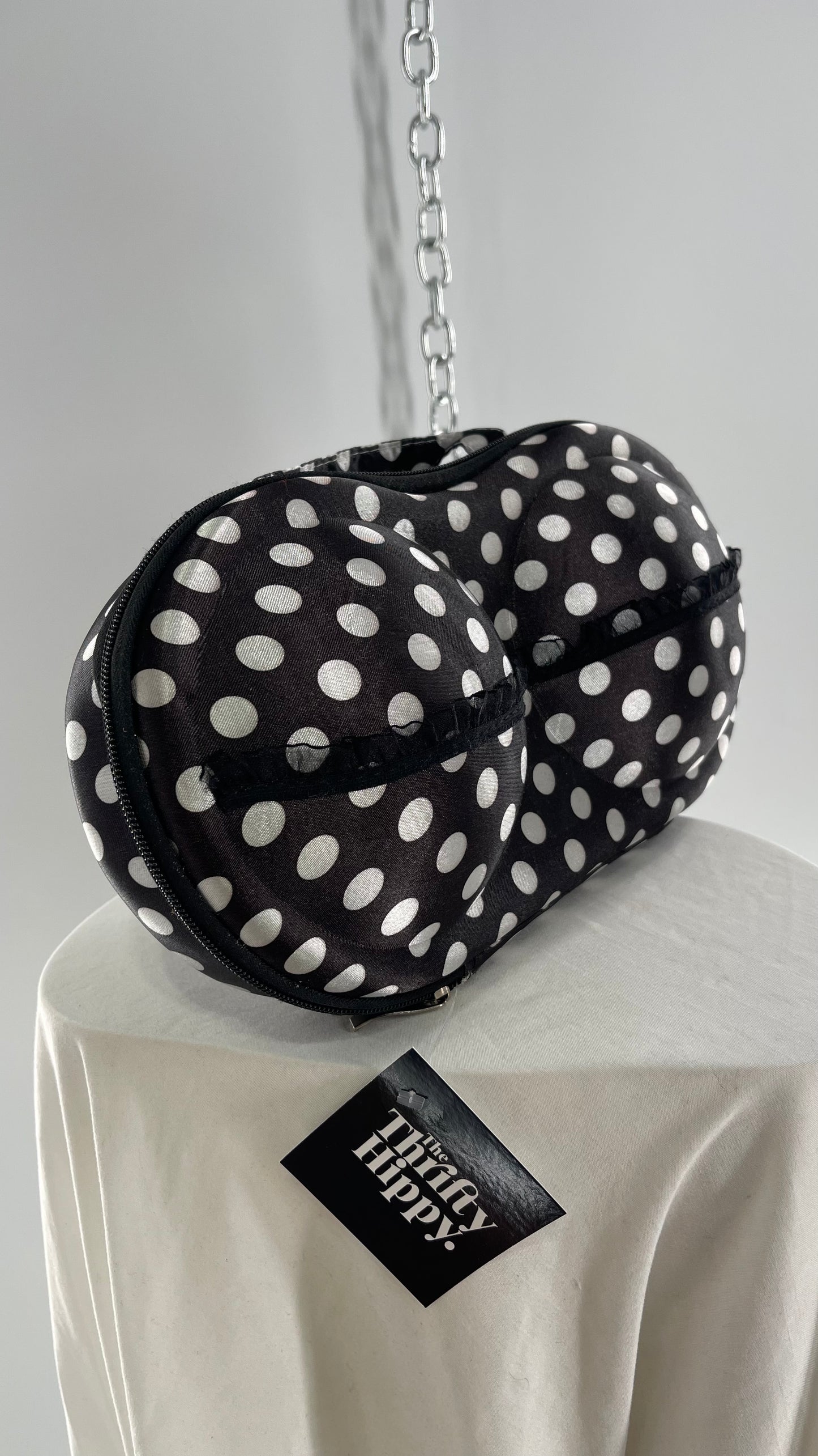 Vintage Hard Shell Black White Polka Dot Bra Bag