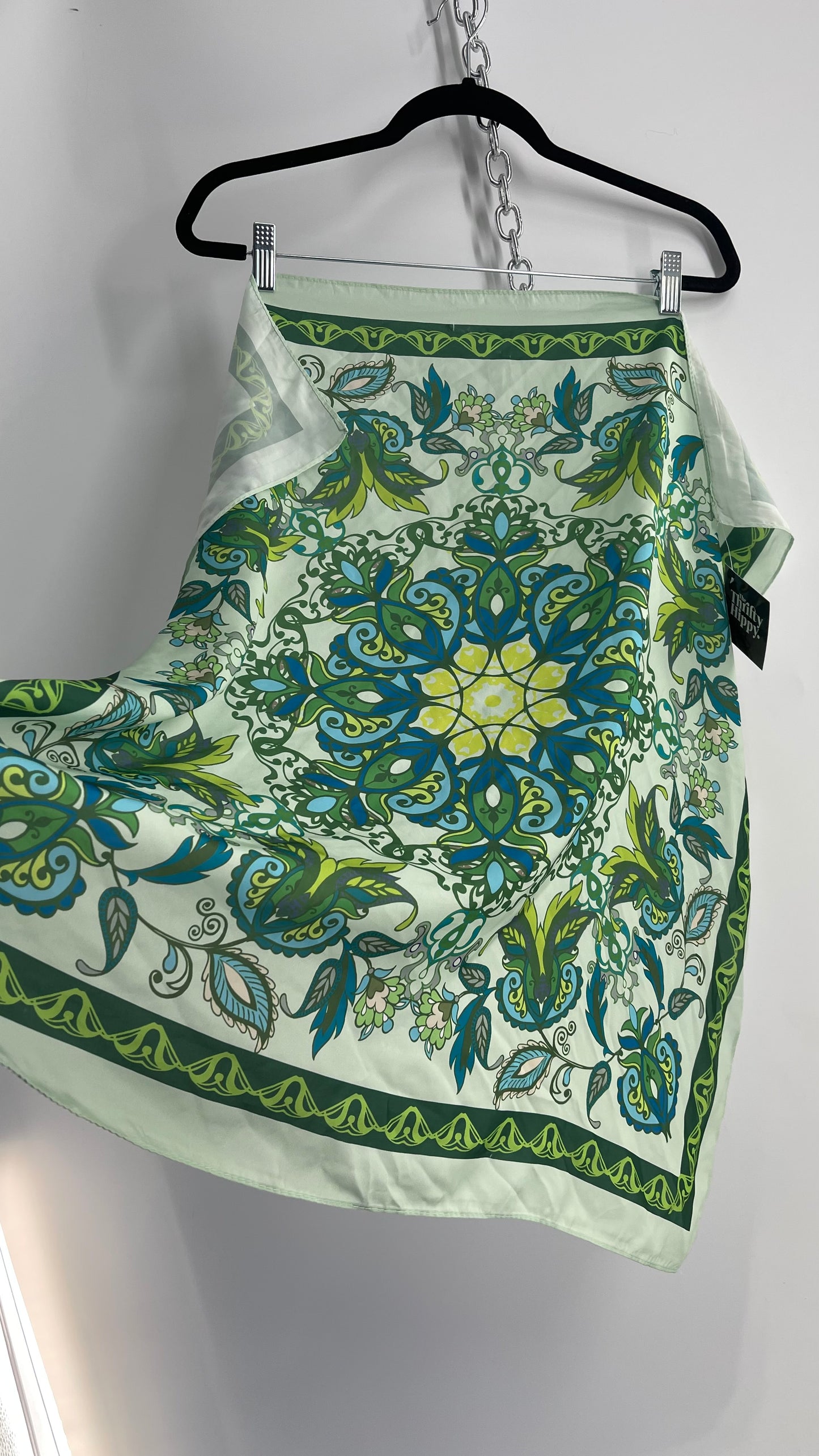 Vintage 70s Style Green Psychedelic Mandala Scarf