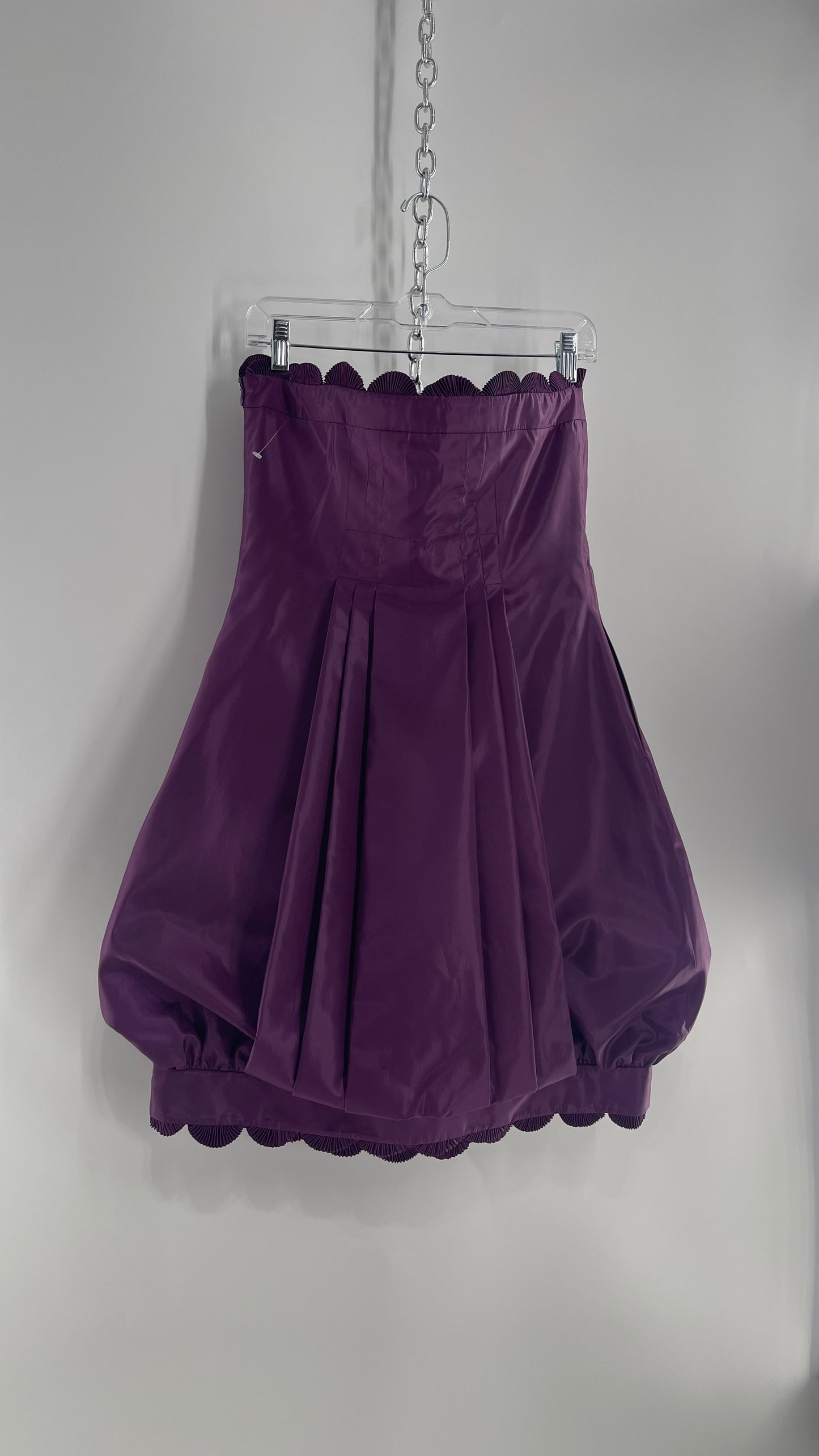 Vintage Liz Elana Purple Bubble Hem Mini Dress with Boned Corseted Bodice and Pleated Accordion Scalloping (8)