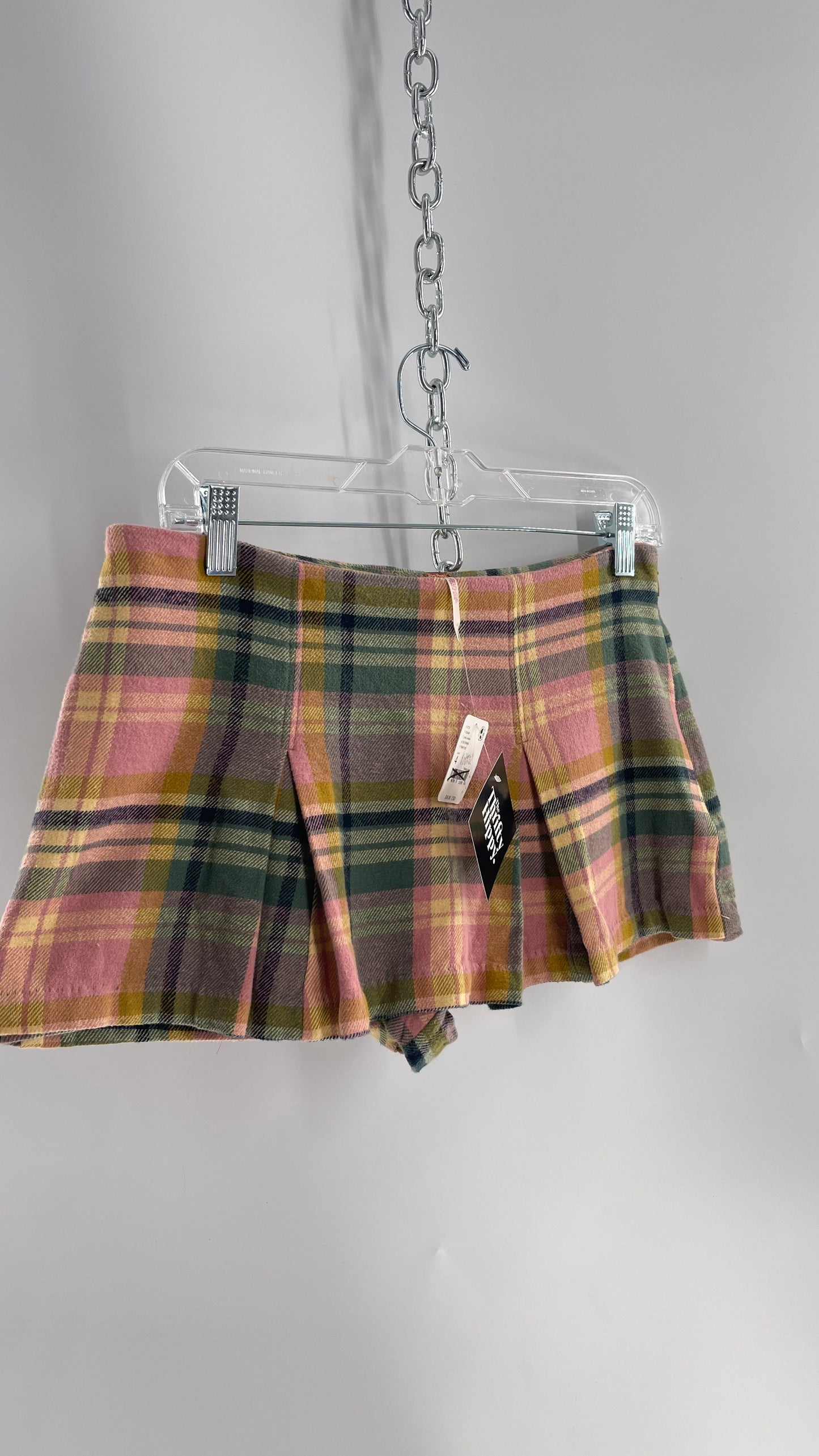 Free People Pink Plaid Pleated Micro Mini Skort with Tags Attached (4)