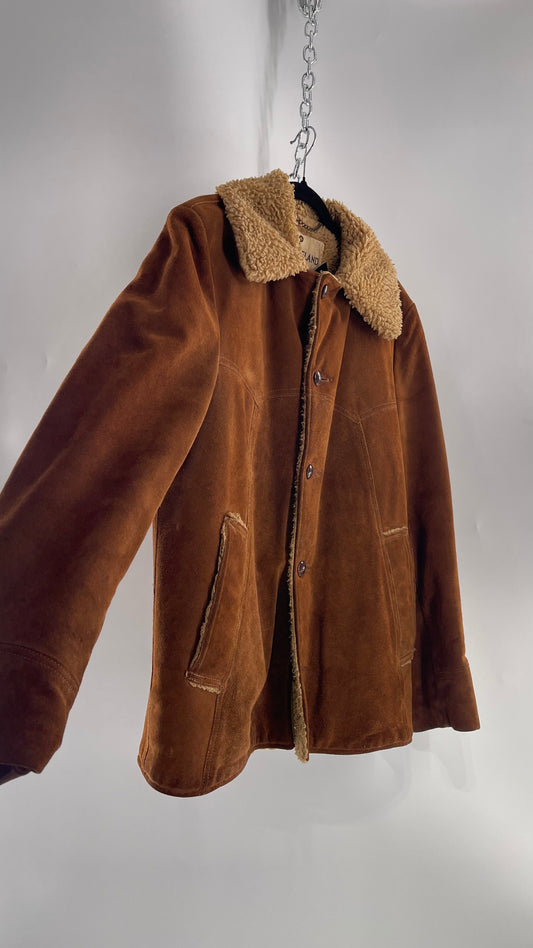 Vintage Heavy Duty Genuine Suede Leather Coat with Teddy Sherpa Lining (C) (Large/42)