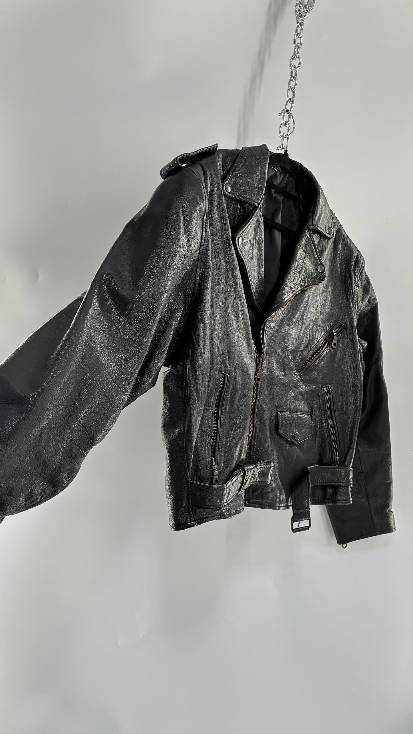 Vintage Black Genuine Leather Motorcycle Jacket (XL)
