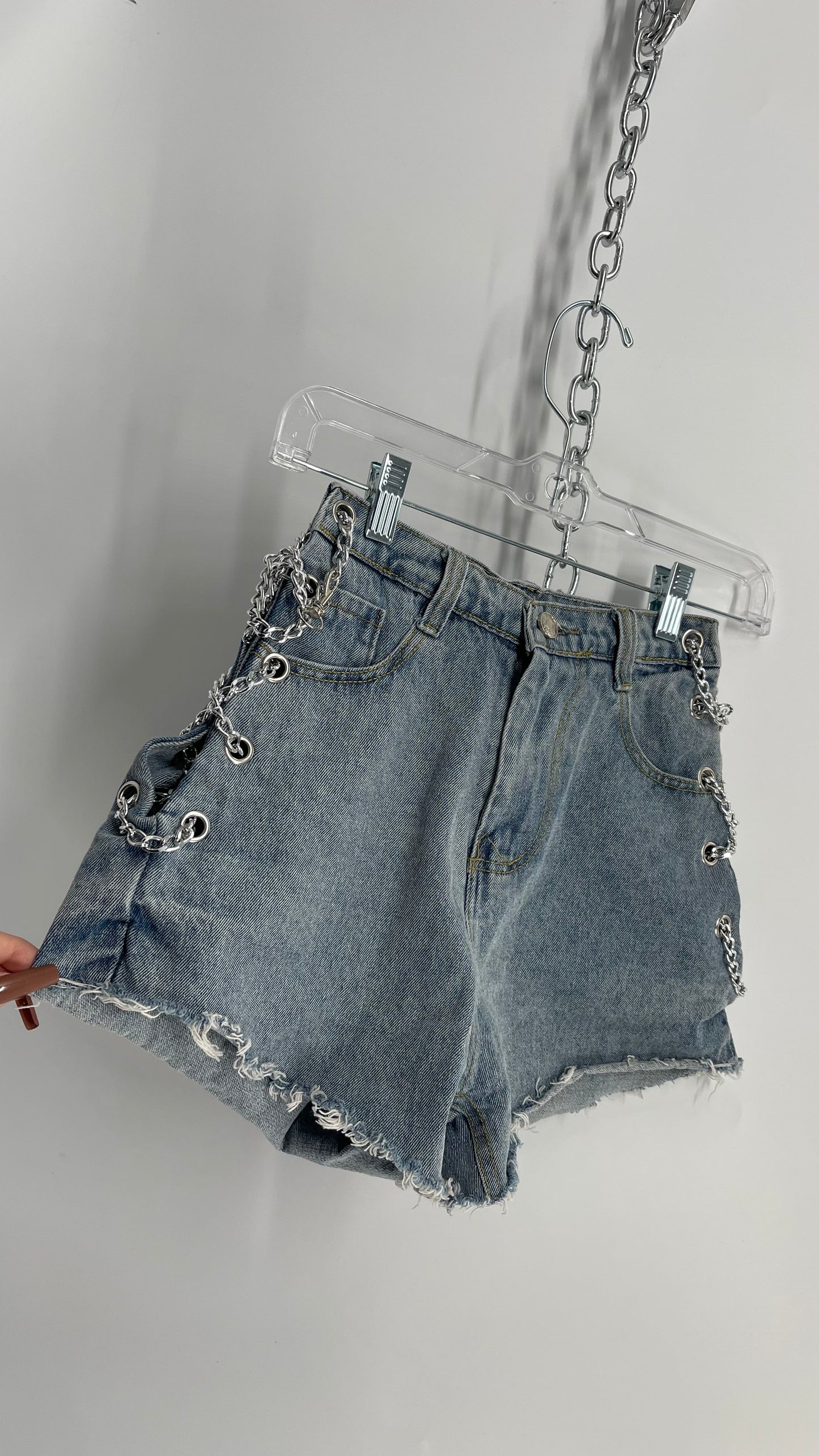 Vintage High Waisted Open, Chain Side Denim Shorts (Small)