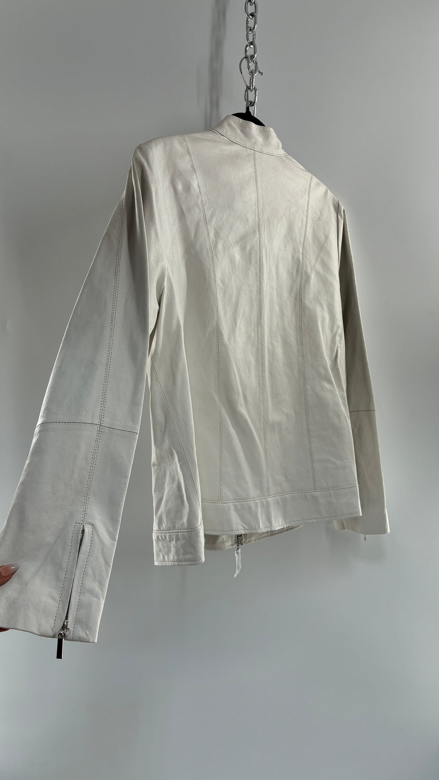 Deadstock Vintage JESSICA LONDON White Genuine Leather Paneled Motorcycle Jacket (16)
