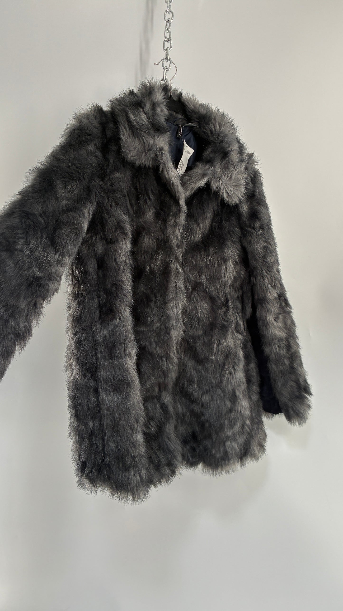 H&M Grey Boxy Fur Coat with Tags Attached (10)