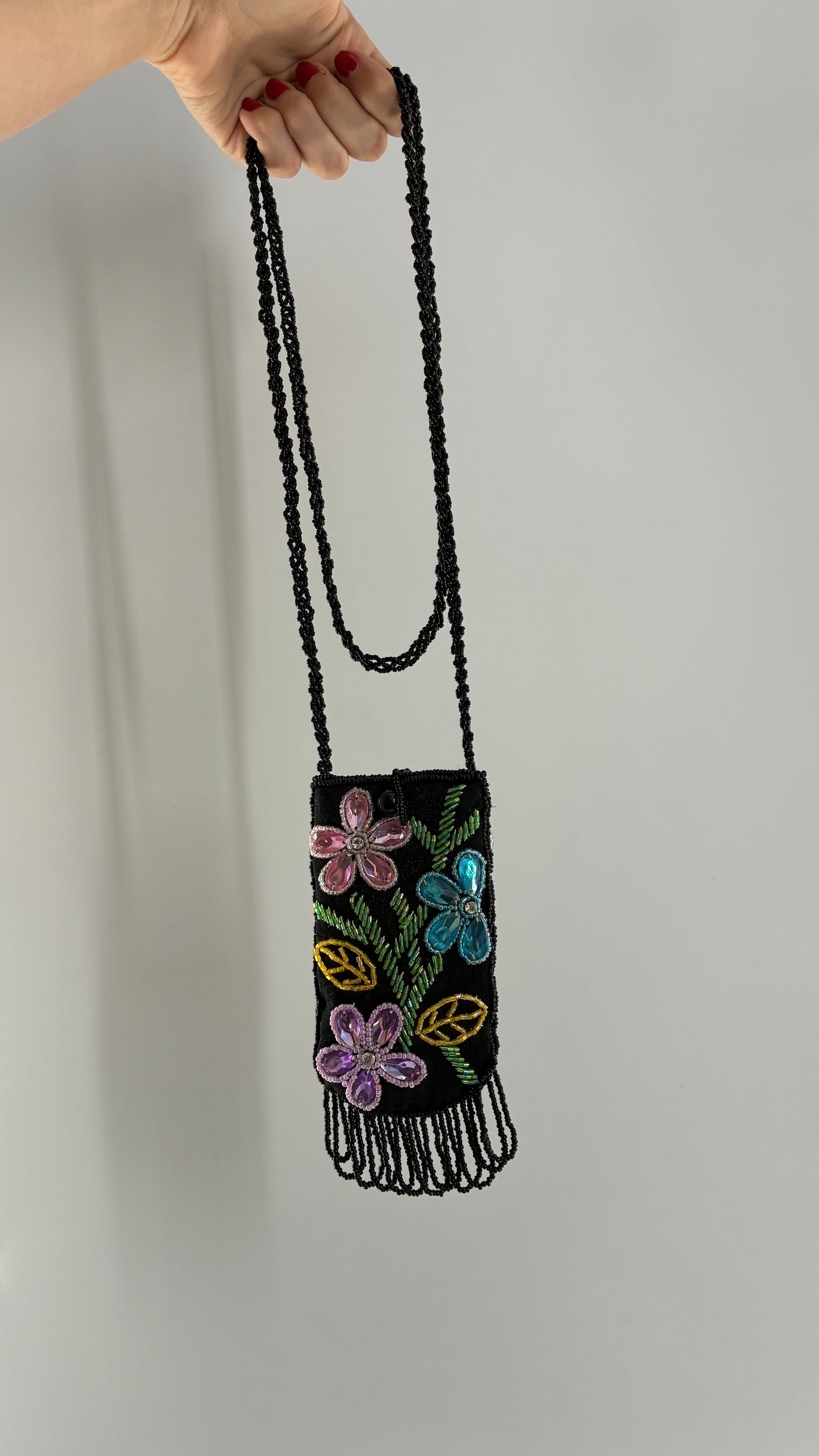 Vintage Black Beaded Floral Crossbody