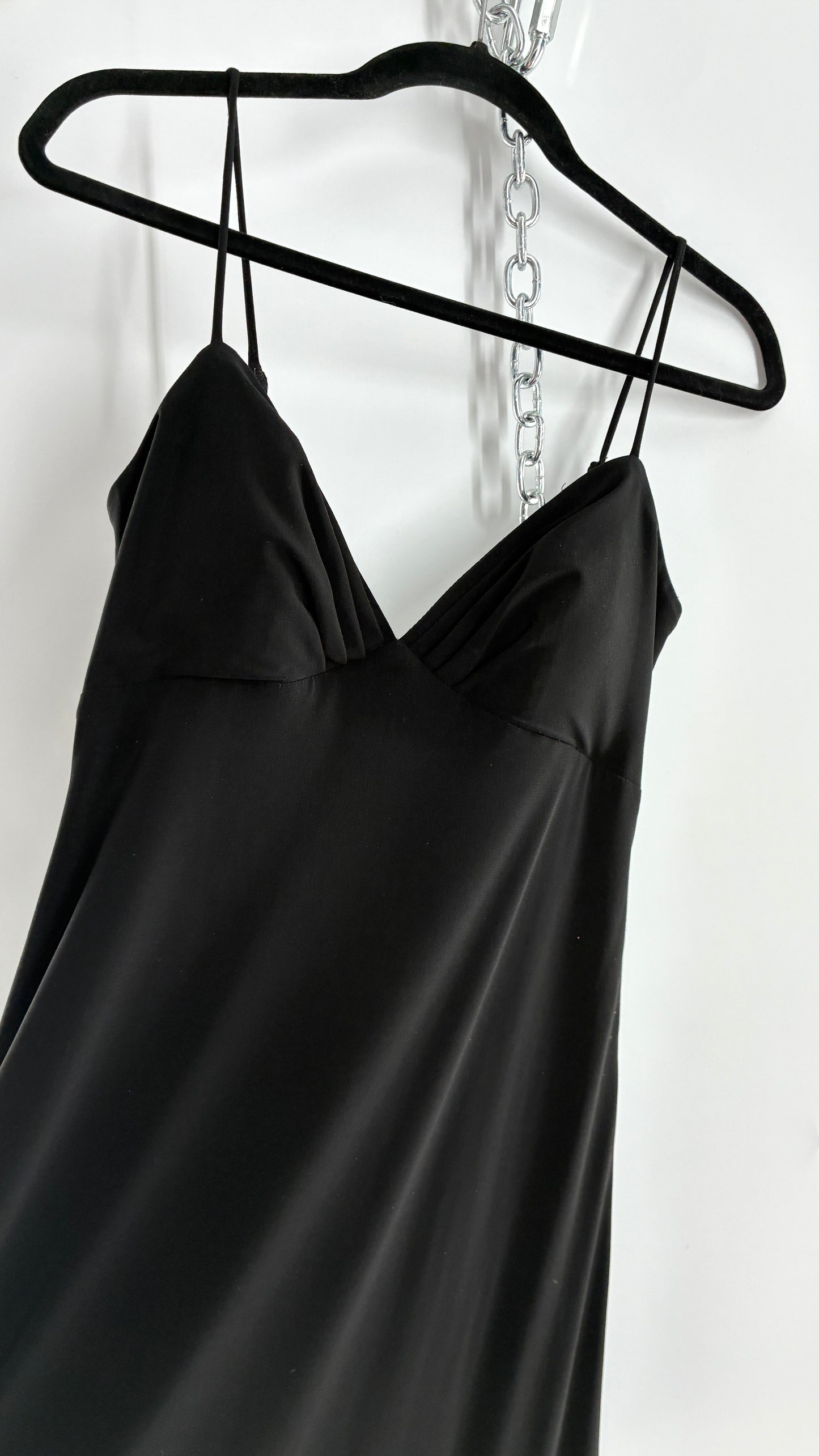 Vintage JS COLLECTION Black Full Length Gown with Jeweled Appliqué and Pleated Back (12)