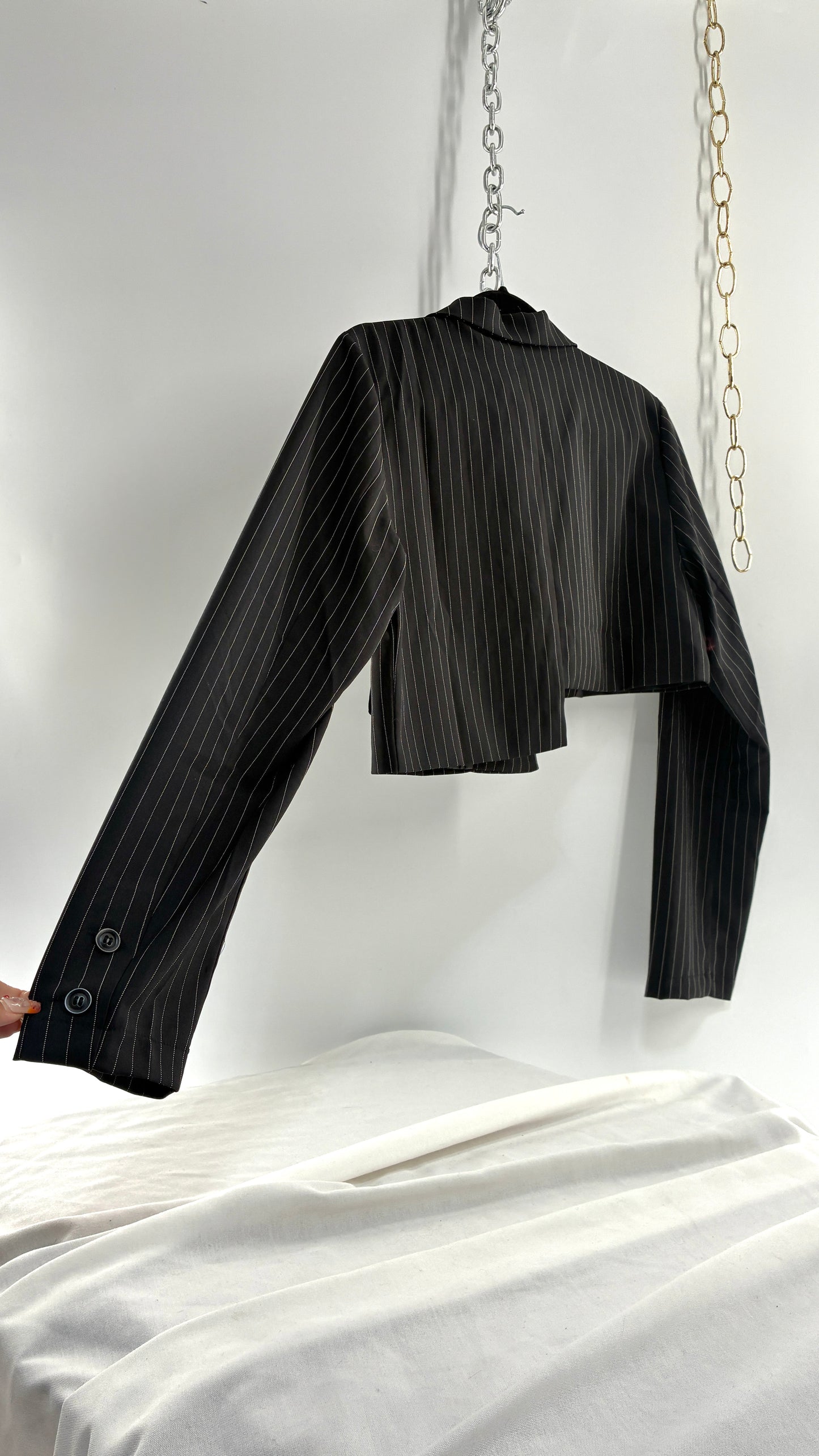 Cherry Mellow Pin Stripe Asymmetric Cropped Blazer with Tags (Small)
