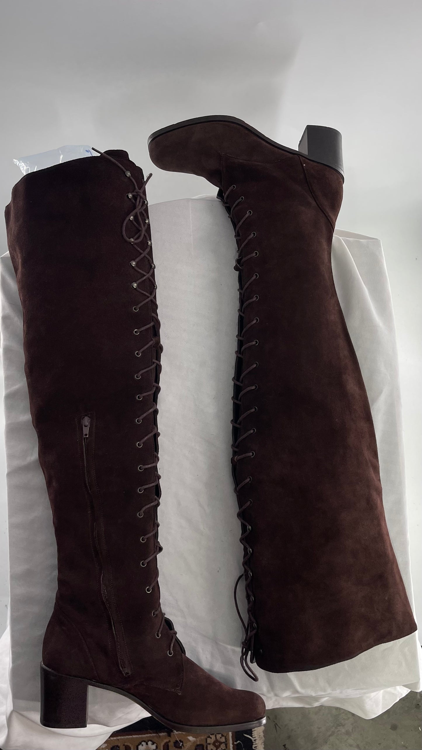 Vintage Kenneth Cole Over the Knee Brown Genuine Suede Leather Combat Boots (8.5)