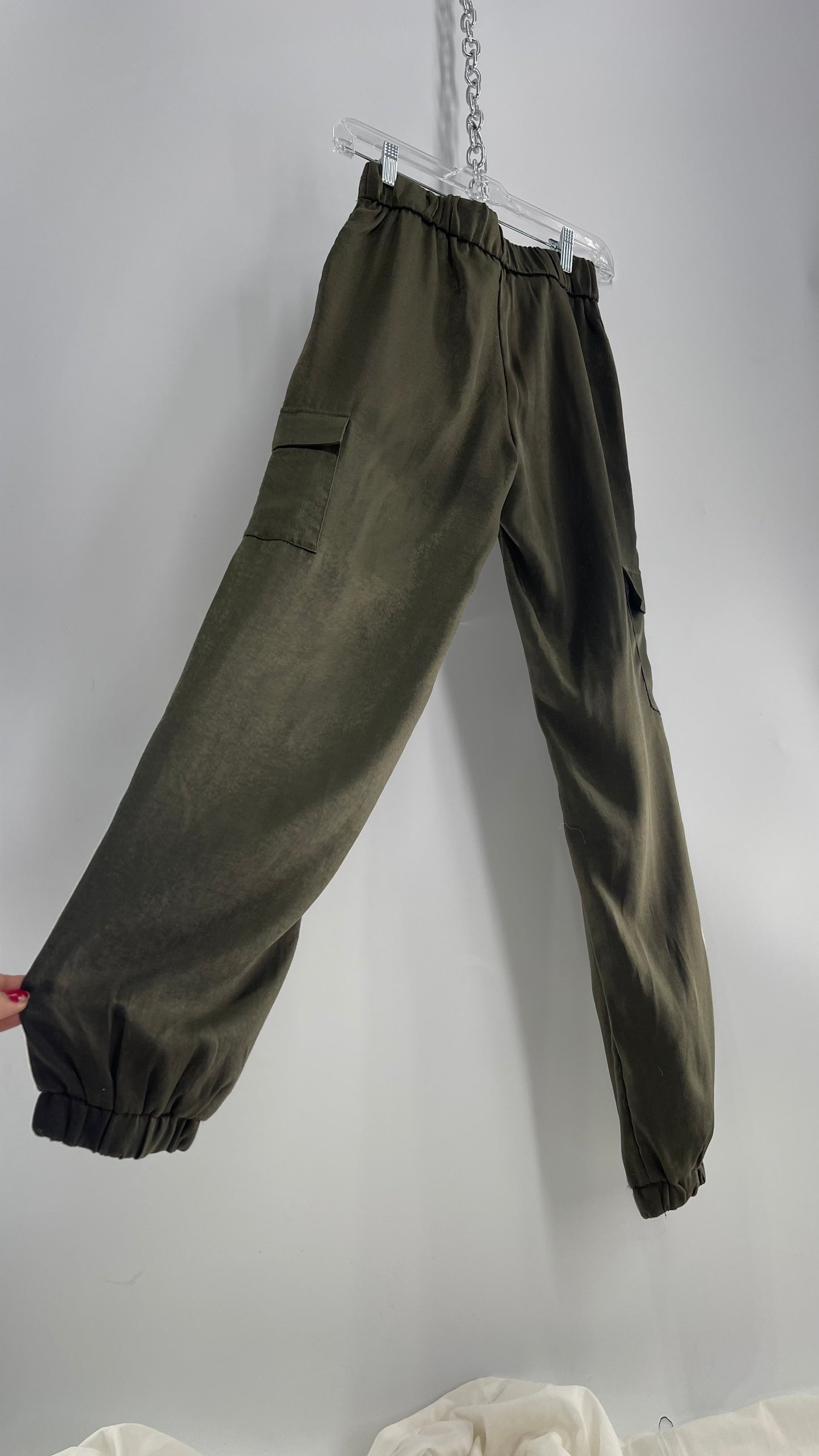 Urban Outfitters Olive Green Silky Cargo Pant  (XS)