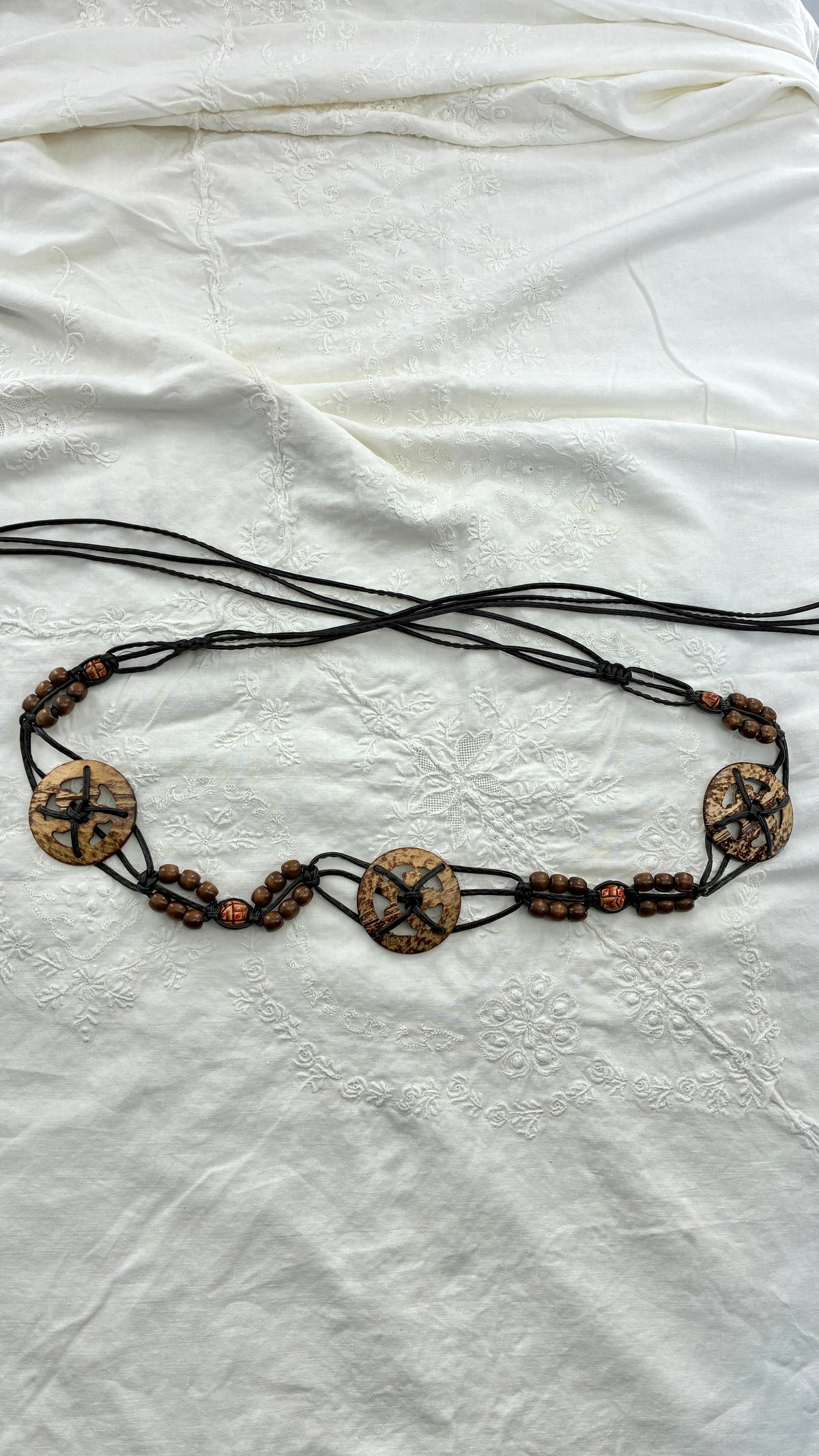 Vintage Tropical Braided & Beaded Coconut Belt