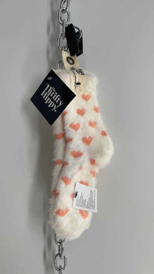 Free People White Fuzzy Heart Patterned Socks