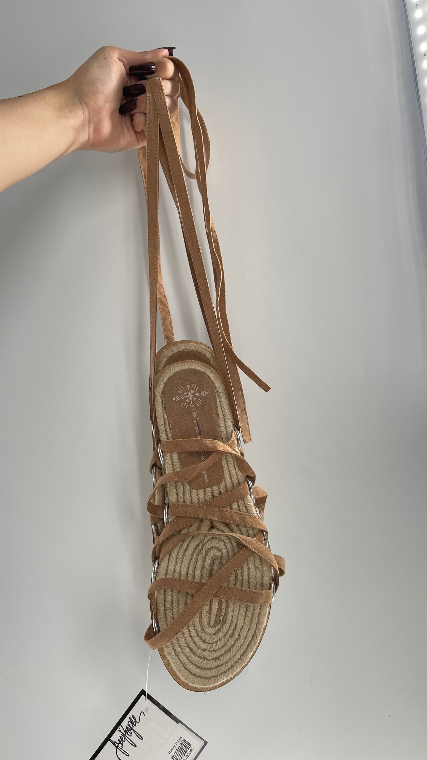 Free People Vegan Faux Leather Gladiator Wrap Up Sandals with Wicker Sole (7)