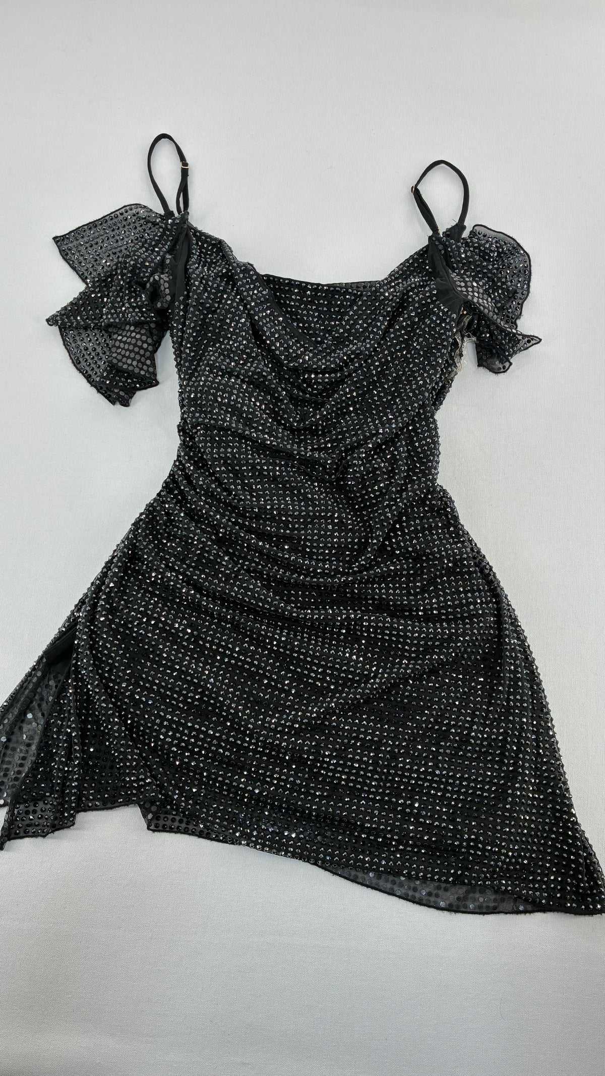 OH POLLY Rhinestone Corseted Mini Dress with Draped Bust, Side Slit Detail (6)