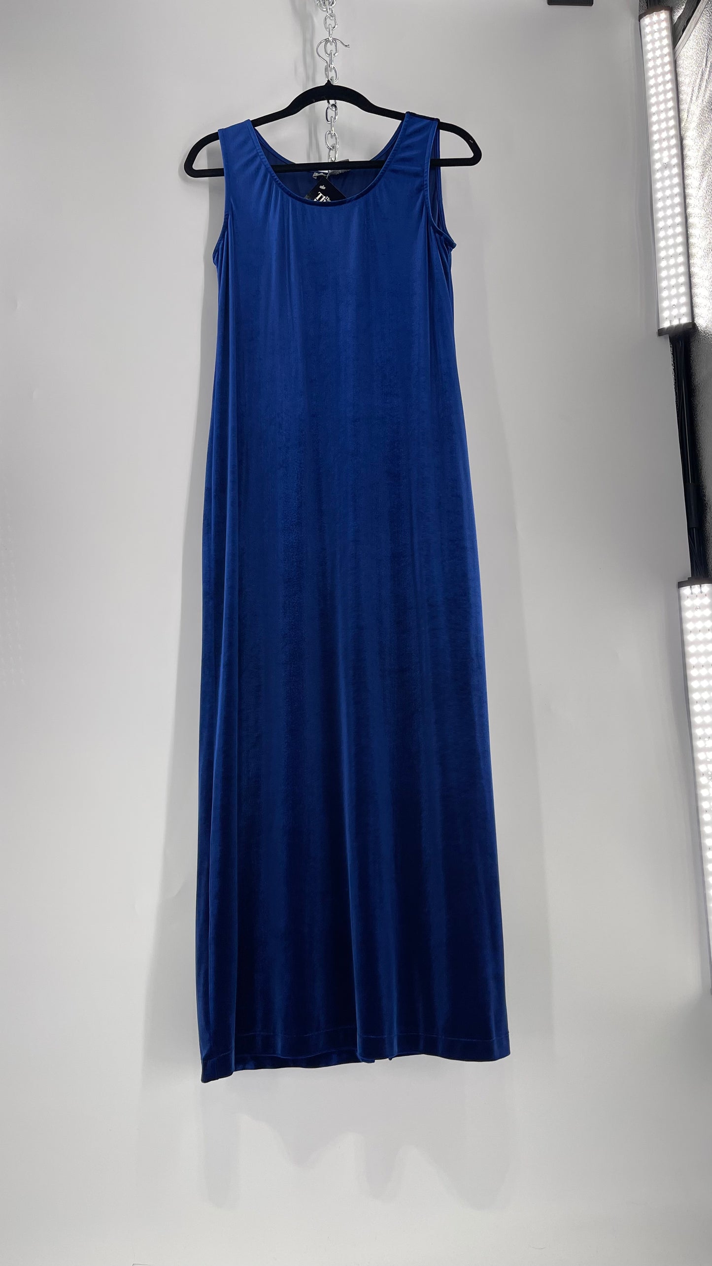 Vintage Carol Anderson Royal Blue Velvet Square Neckline Floor Length Dress (Medium)