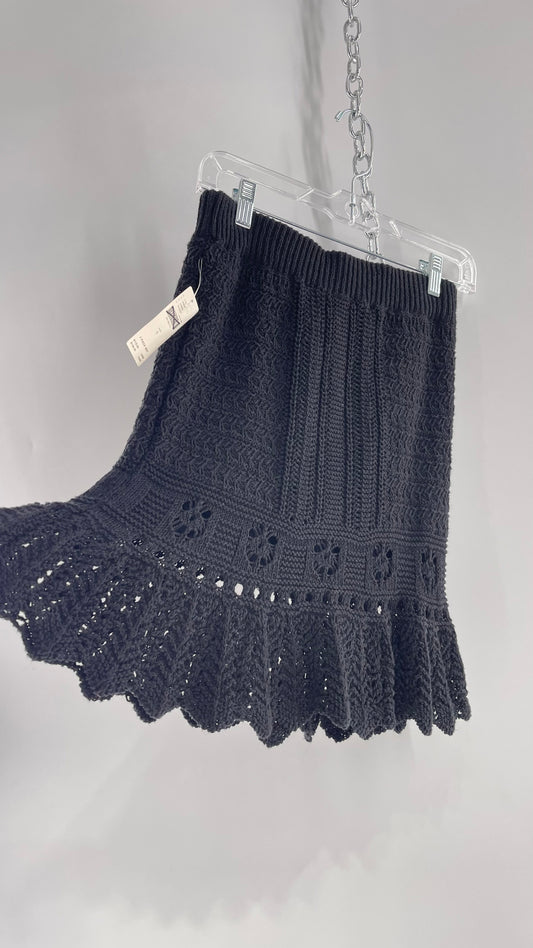 Anthropologie Black Crochet Knit Mini Skirt with Tags Attached (Small)
