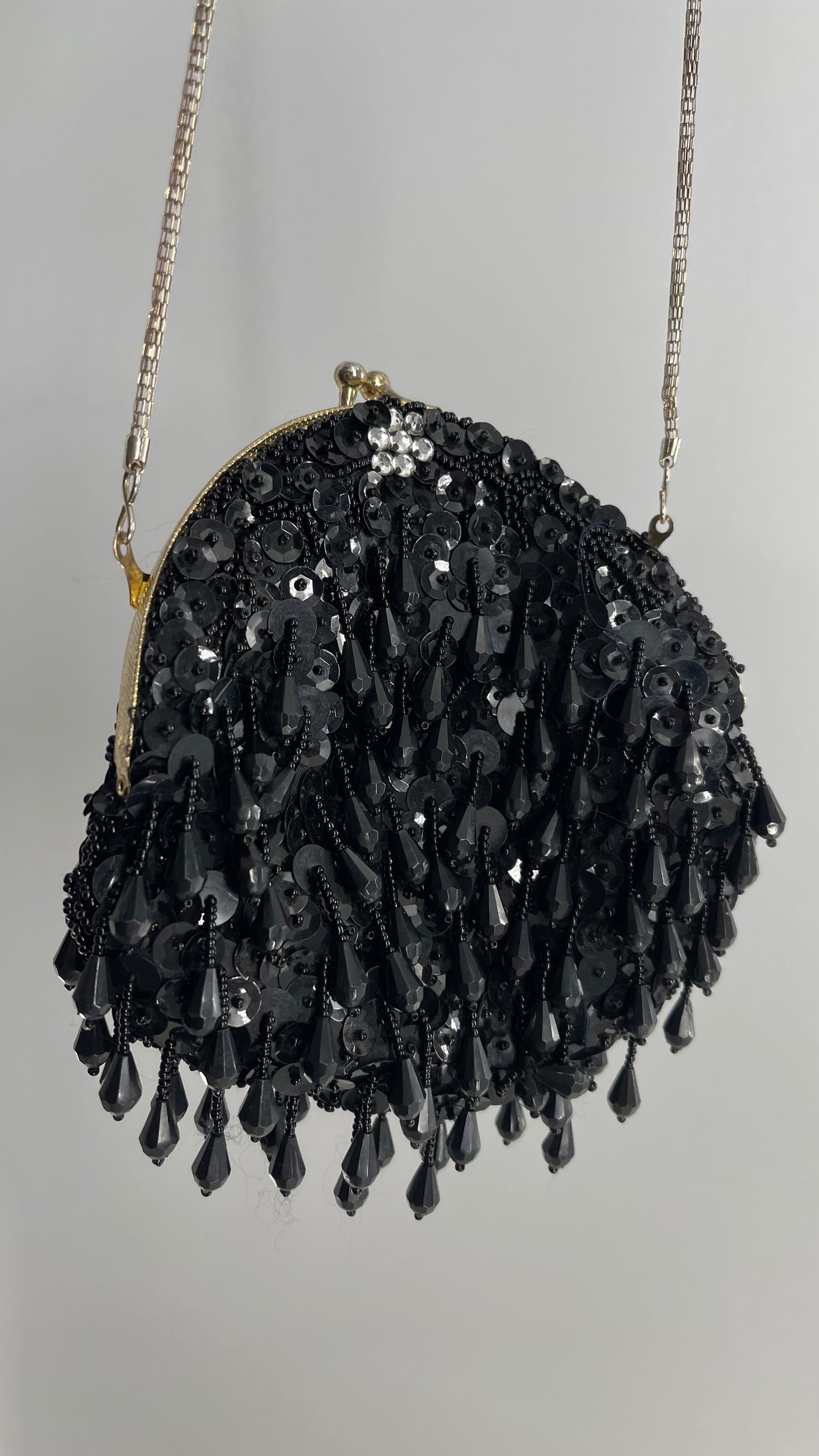 Vintage Black Sequin Beaded Pouch Purse