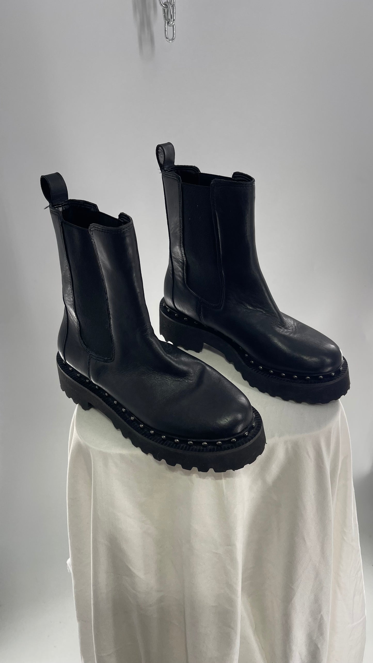 Vince Camuto Black Leather Chelsea Boot with Studded Base (8)