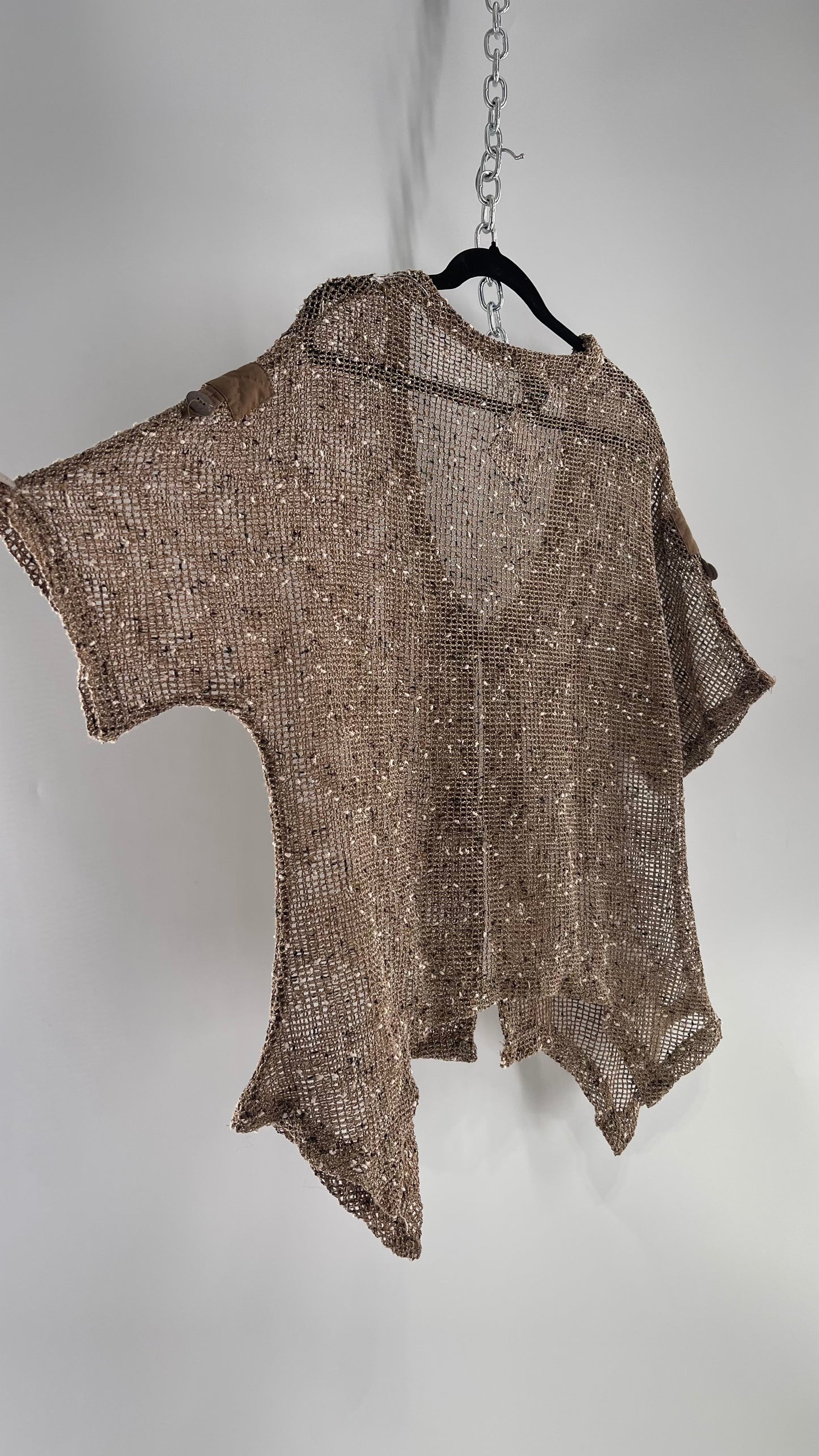 Netted Tropical Brown Short with Wooden Buttons (Medium)