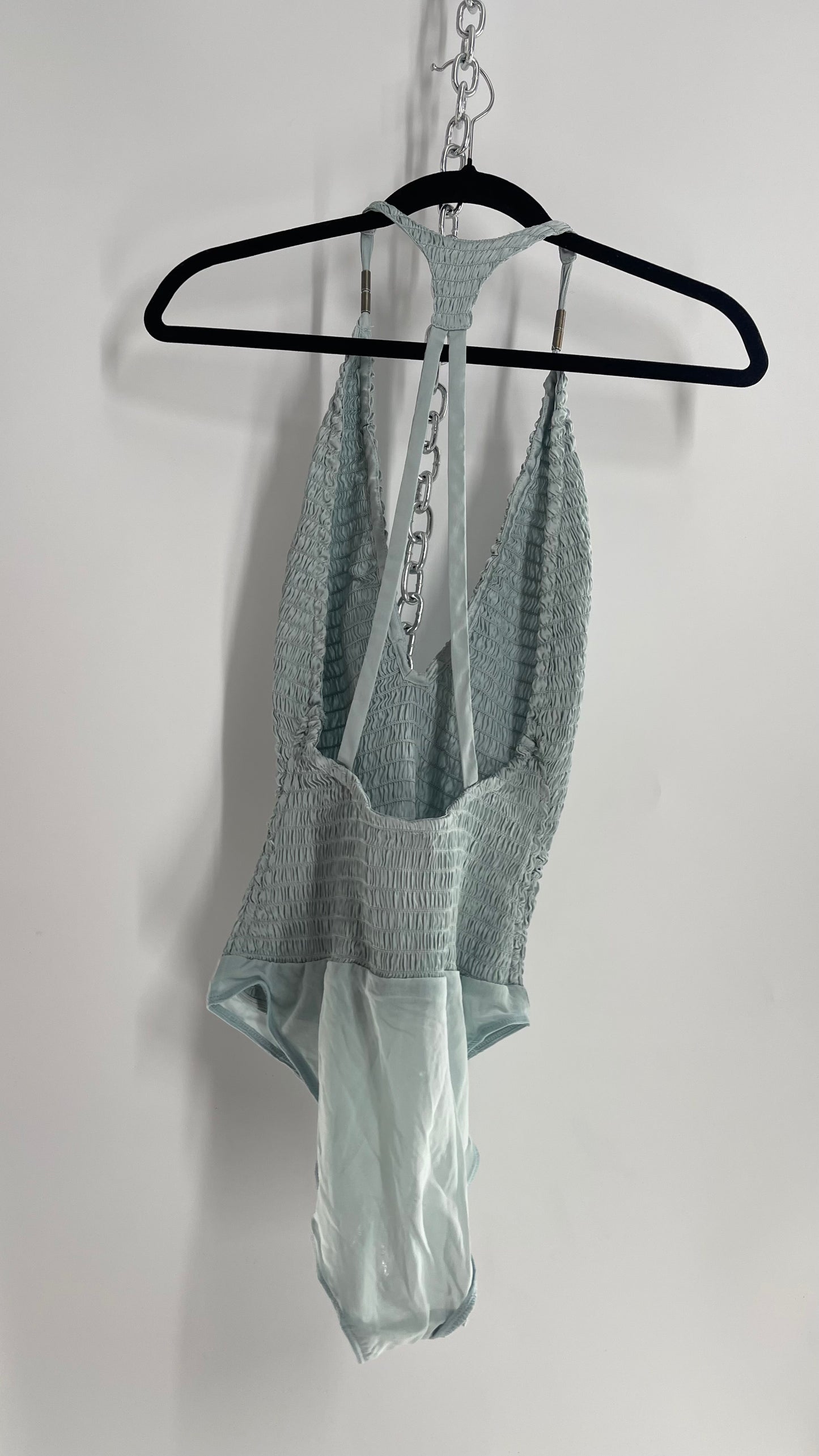 Intimately Free People Blue Smocked Bodysuit with Metal Hardware Details (Medium)